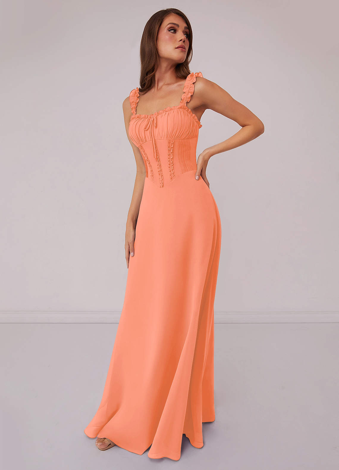 Barbie ♥ Azazie Brautjungfernkleider A-Linie Herzausschnitt Chiffon Kleid Sonnenuntergang image1