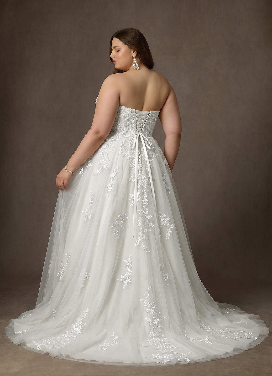 Azazie Keri Wedding Dresses Diamond White Ball-Gown Strapless Lace Dress image7