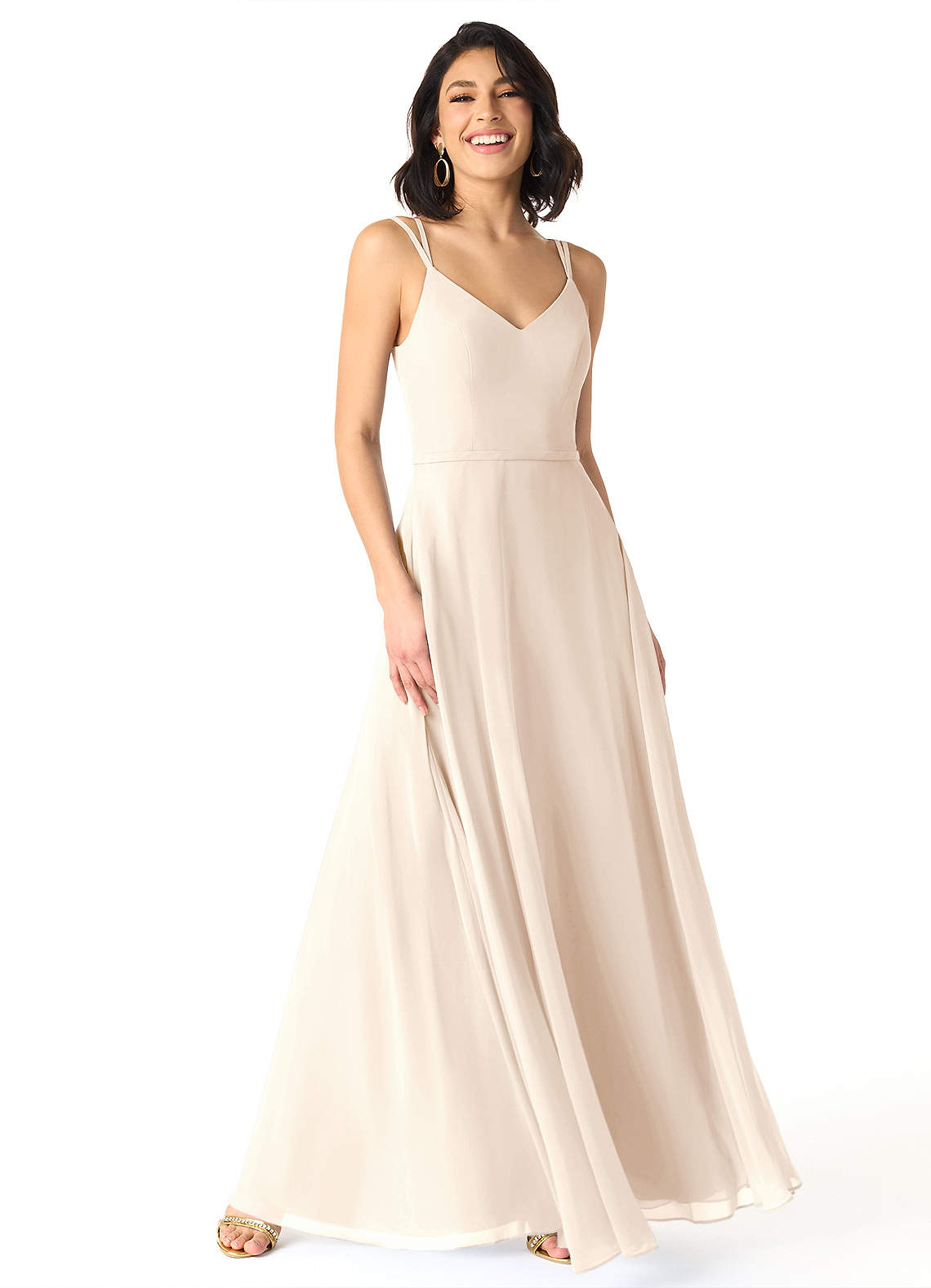 Azazie Janine Brautjungfernkleider A-Linie V-Hals Chiffon Kleid Alabaster Weiß image1