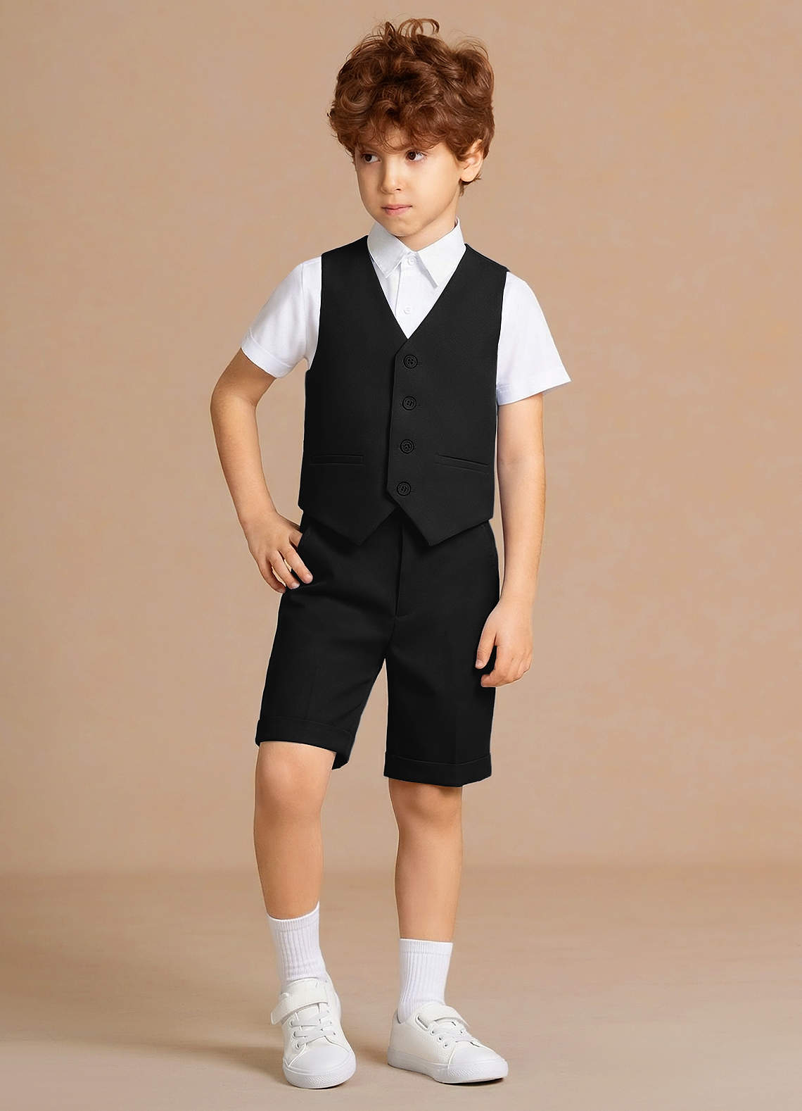 front Oliver Preto Conjunto de 4 peças para meninos: regata e shorts