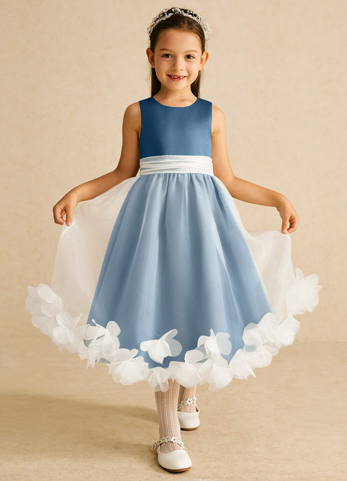 Azazie Stardust Flower Girl Dresses Bermuda A-Line Sleeveless Organza Dress image1