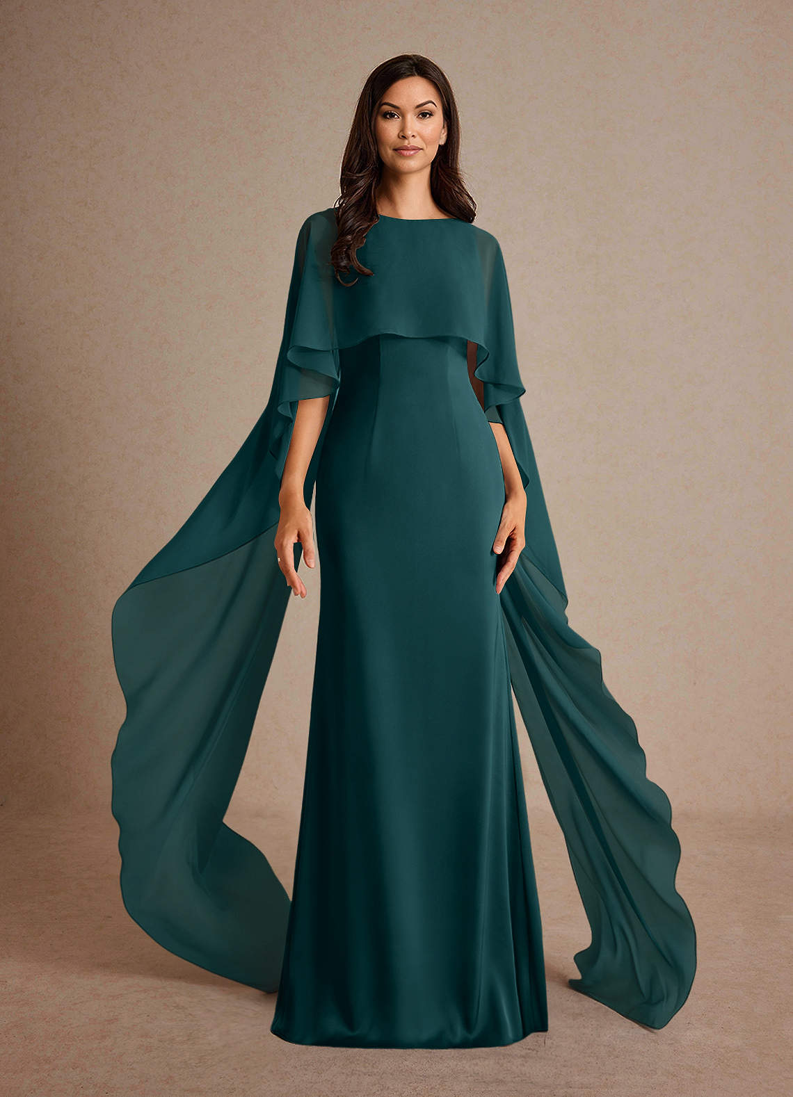 Azazie Milfred Abiti per la Madre della Sposa Abito Tubino in Raso Elasticizzato Scollo a barca Pino image1