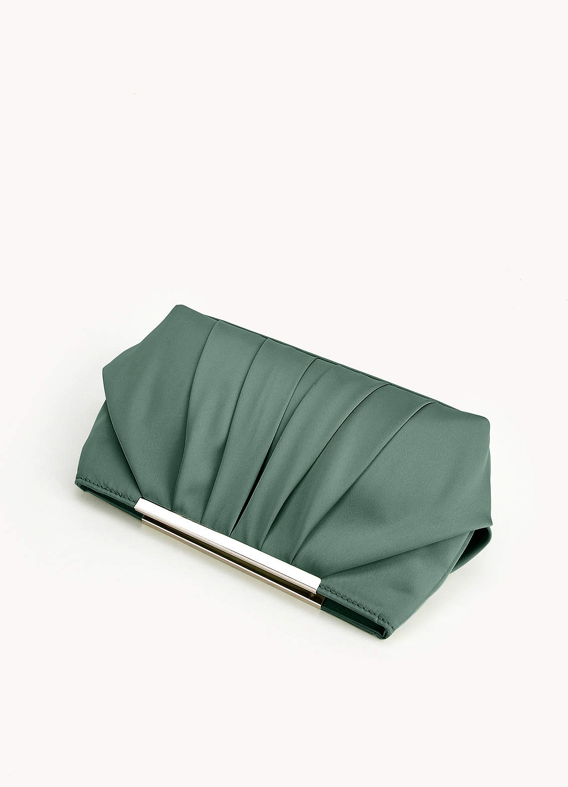 front Matching Color Stretch Satin Chunky Heel Sandals & Pleated Clutch Set