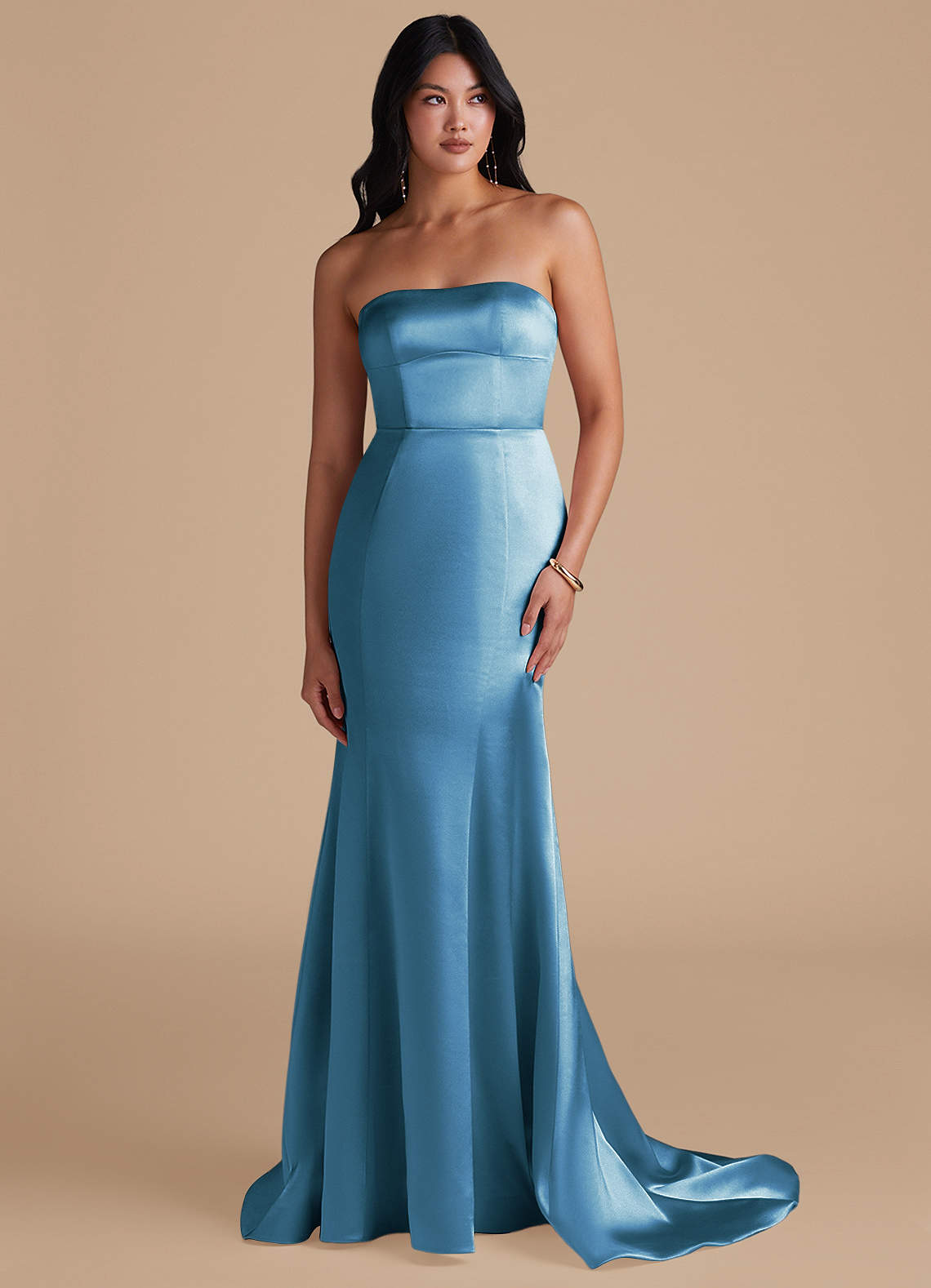 Azazie Aura Vestidos de damas de honor Vestido de Azul Acero de Satén Metálico de Corte Sirena Convertible image1