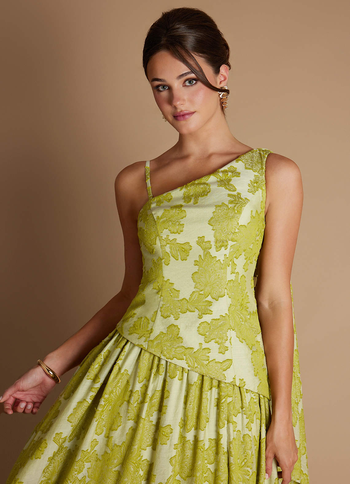 chartreuse cocktail dress Occasion Ready Satin Strapless Hidden zipper/clasp at side Unique Vintage Chartreuse Eyelet Off