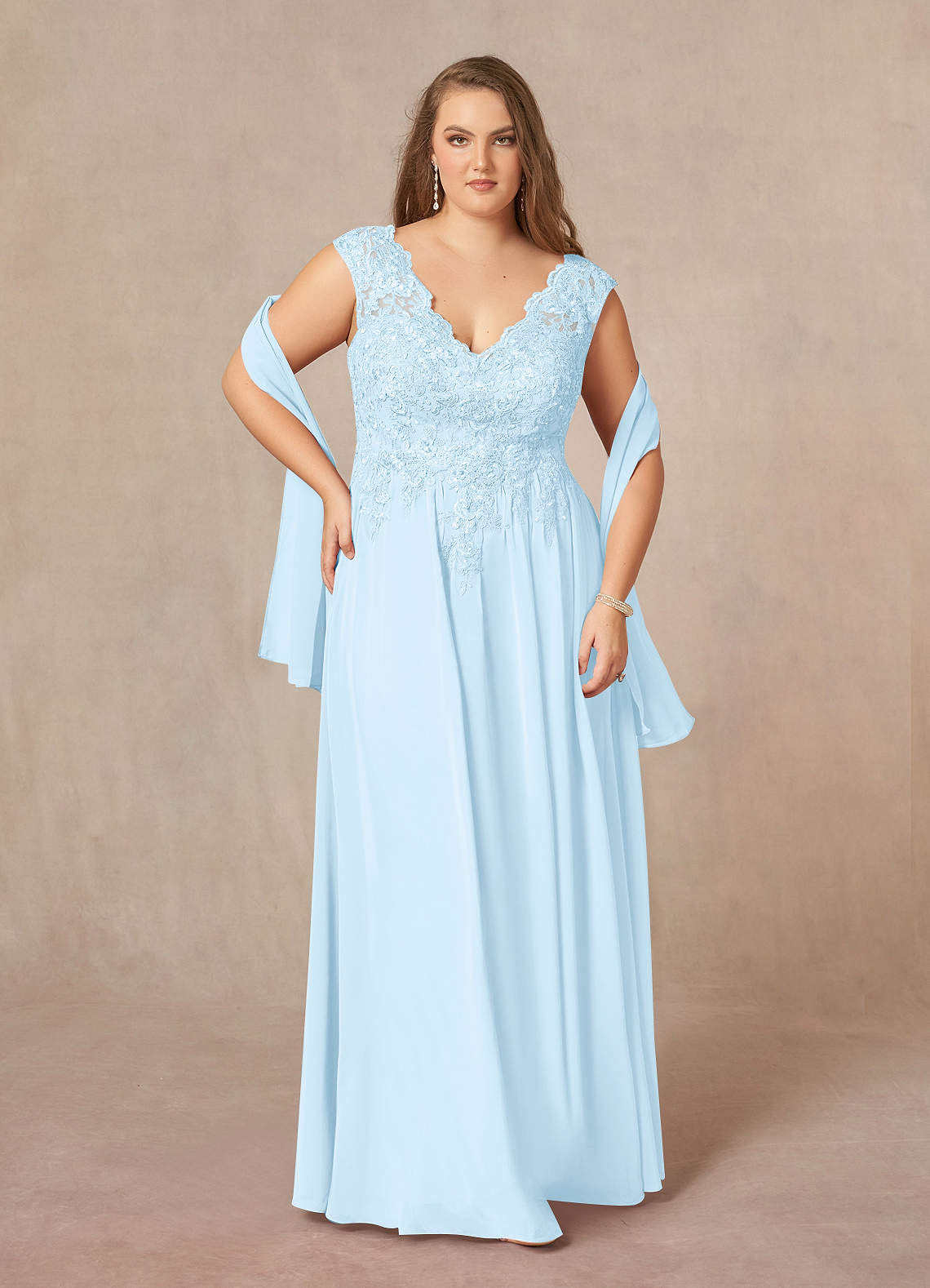 Azazie Amethyst Sky Blue ALine VNeck Sequins Chiffon Dress Mother of