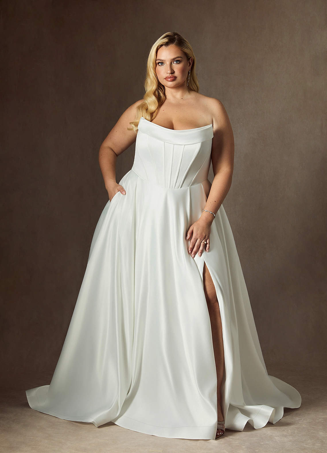 Azazie Katalina Wedding Dresses Diamond White Ball-Gown Strapless Satin Dress image10