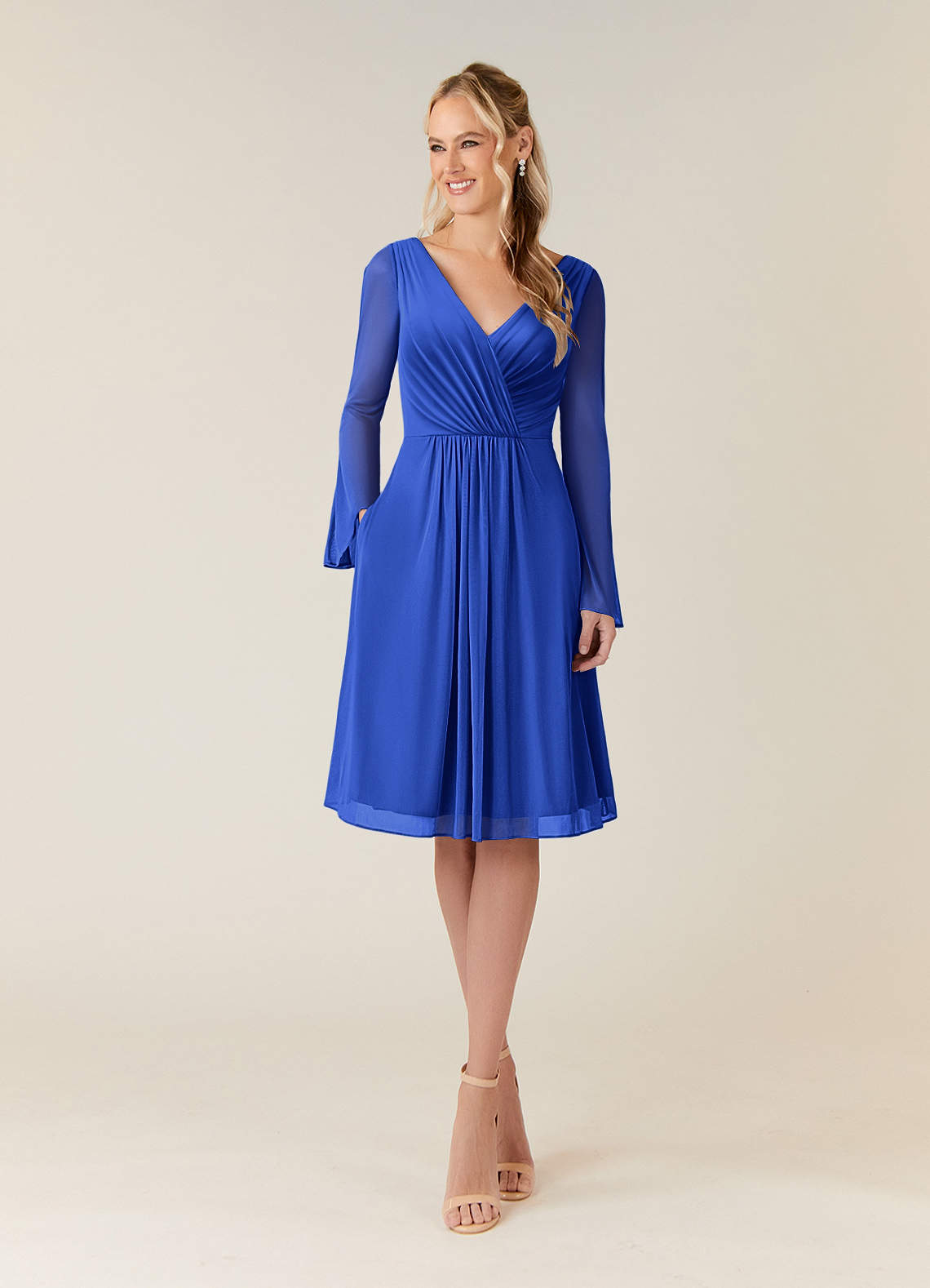 Azazie Teraso Mother of the Bride Dresses Royal Blue A-Line Pleated Mesh Dress image1