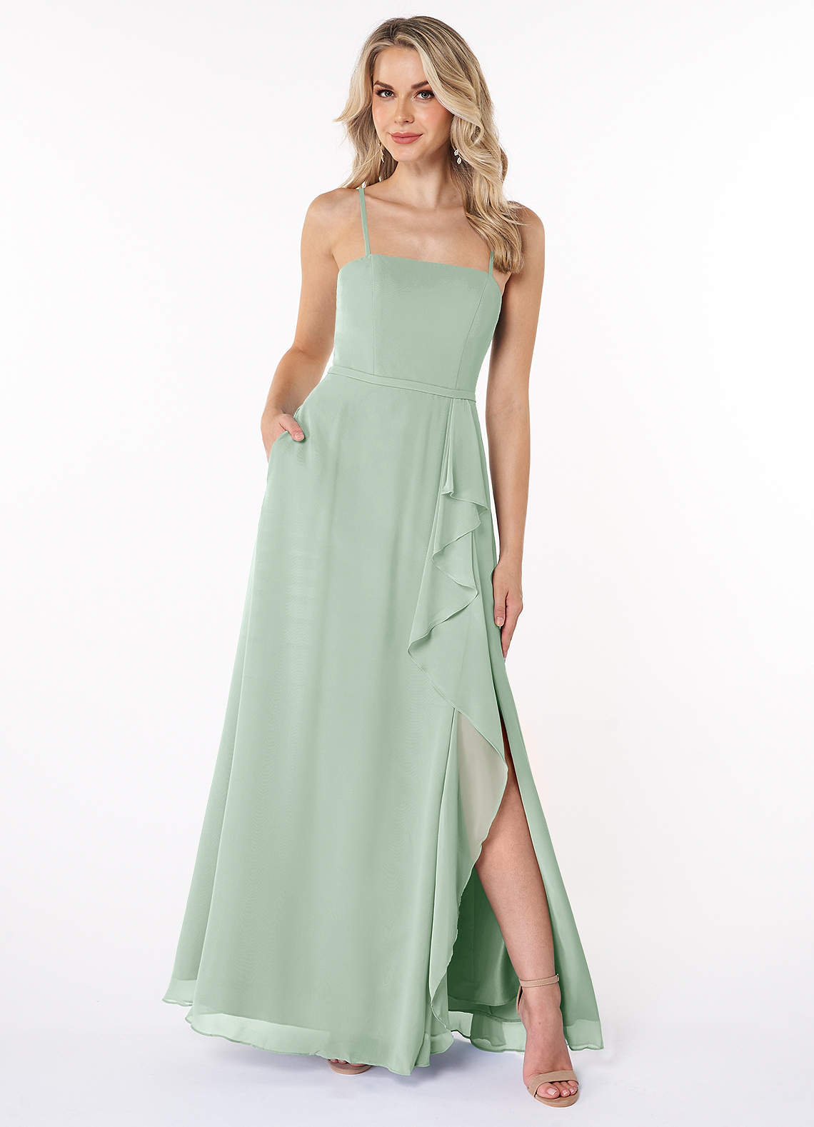 Azazie Kaylee At-home Try On Dresses Agave A-Line Ruched Chiffon Dress image1