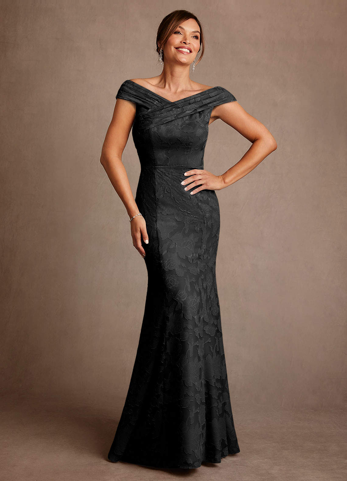 Azazie Aberdeen Black Sheath Pleated Floral Burnout Dress | Azazie