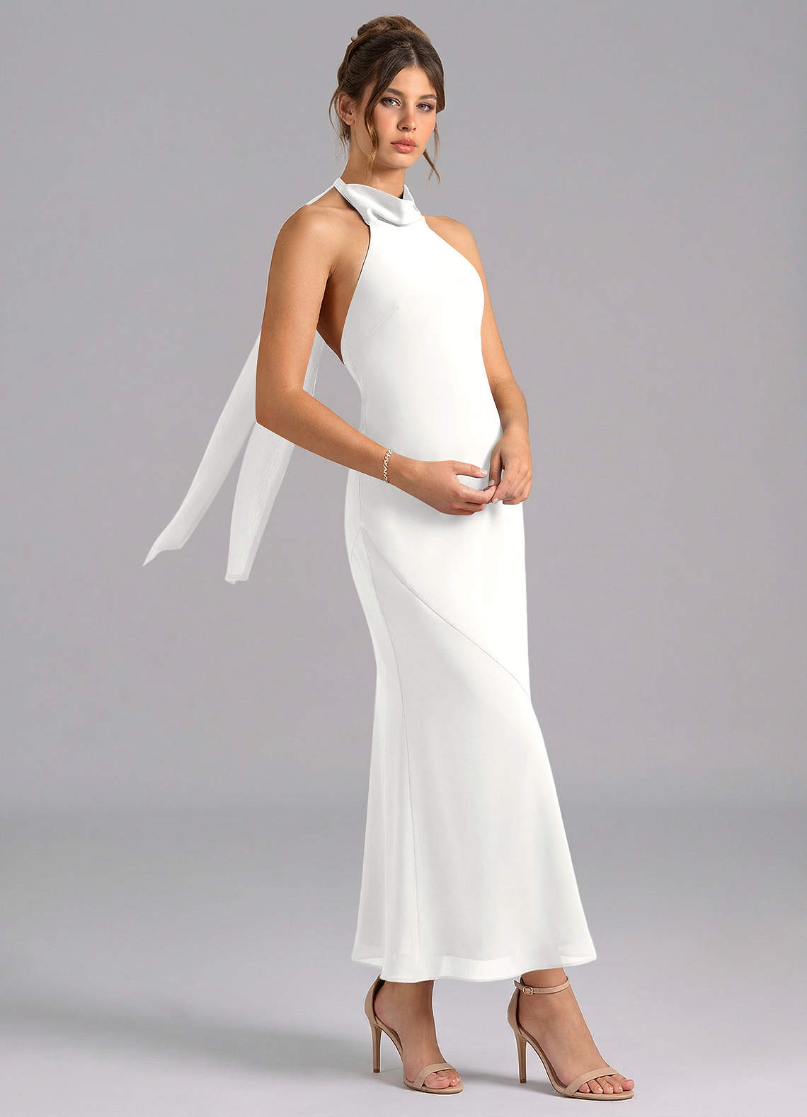 Azazie Velli Bridesmaid Dresses White Mermaid High Neck Chiffon Dress image2