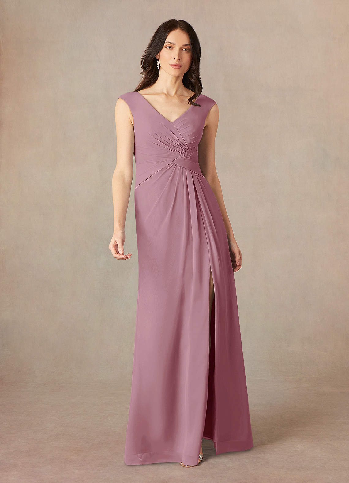 Azazie Sally Mother of the Bride Dresses Vintage Mauve A-Line V-Neck Pleated Chiffon Dress image1