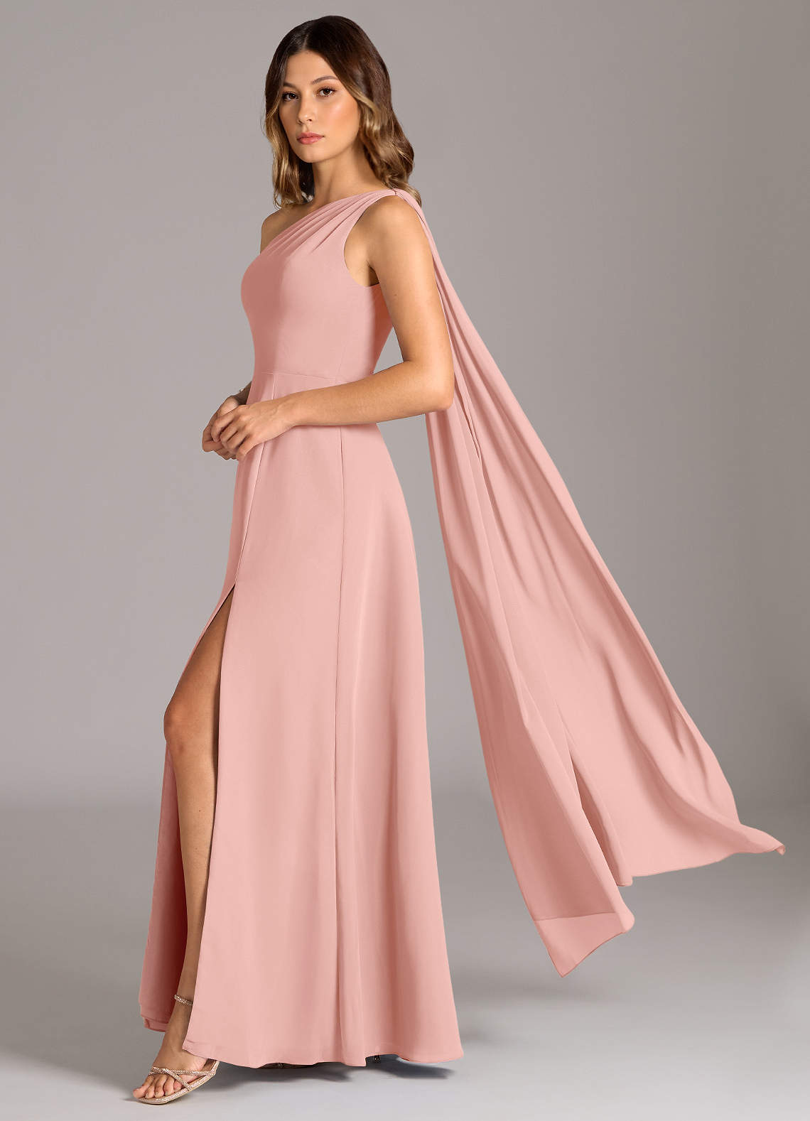 Azazie Tella Bridesmaid Dresses Rosette A-Line One Shoulder Chiffon Dress image1