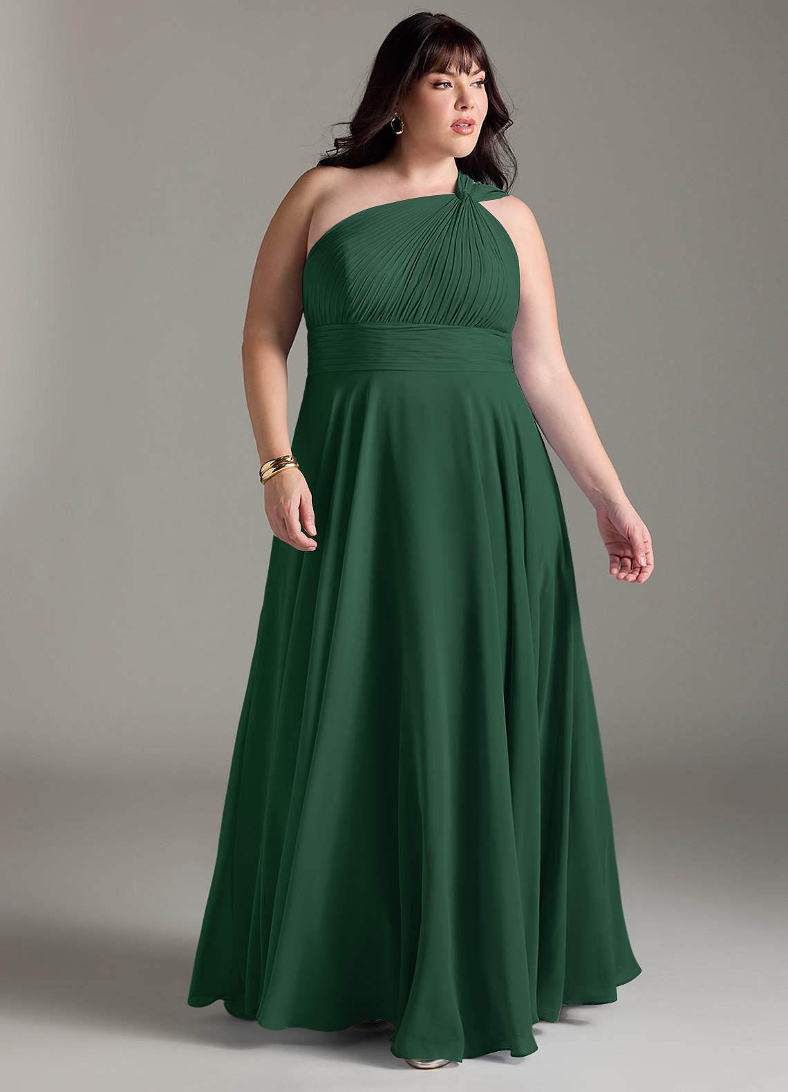 Azazie Charlize Bridesmaid Dresses Dark Green A-Line One Shoulder Chiffon Dress image8