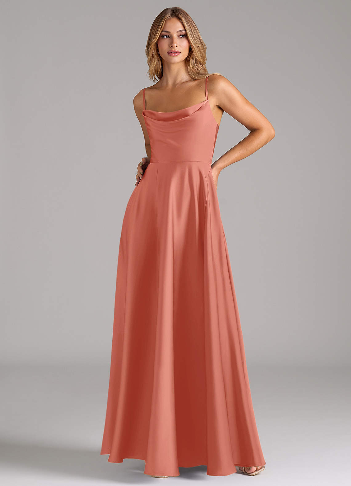 salmon pink colour dress Azazie Elle