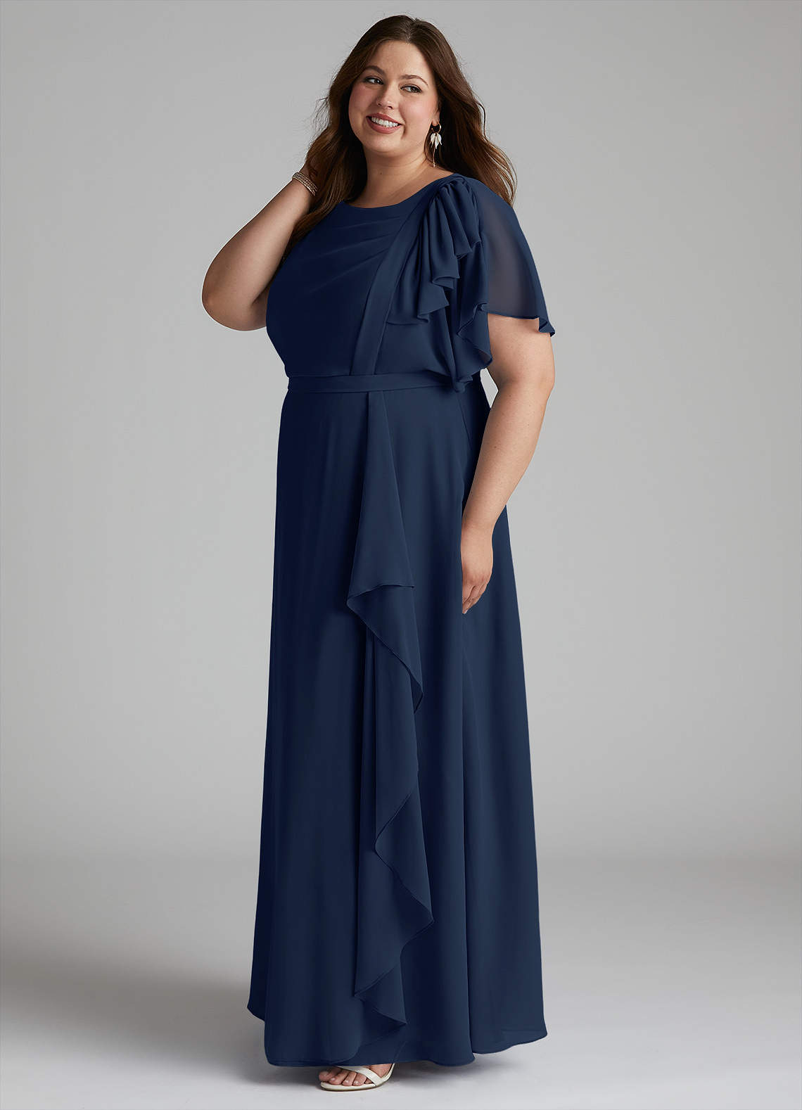 Azazie Aaliyah Modest Bridesmaid Dresses A-Line Scoop Pleated Chiffon Floor-Length Dress image6