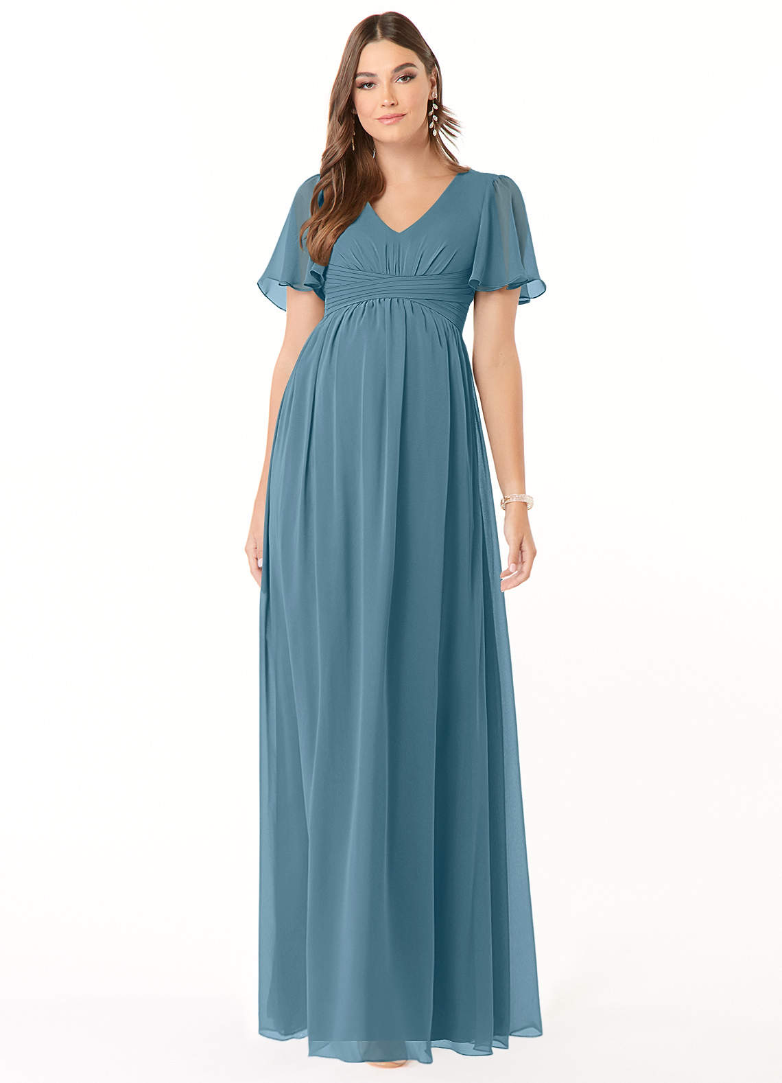 Azazie Verna Maternity Bridesmaid Dresses A-Line V-Neck Ruched Chiffon Floor-Length Dress image1