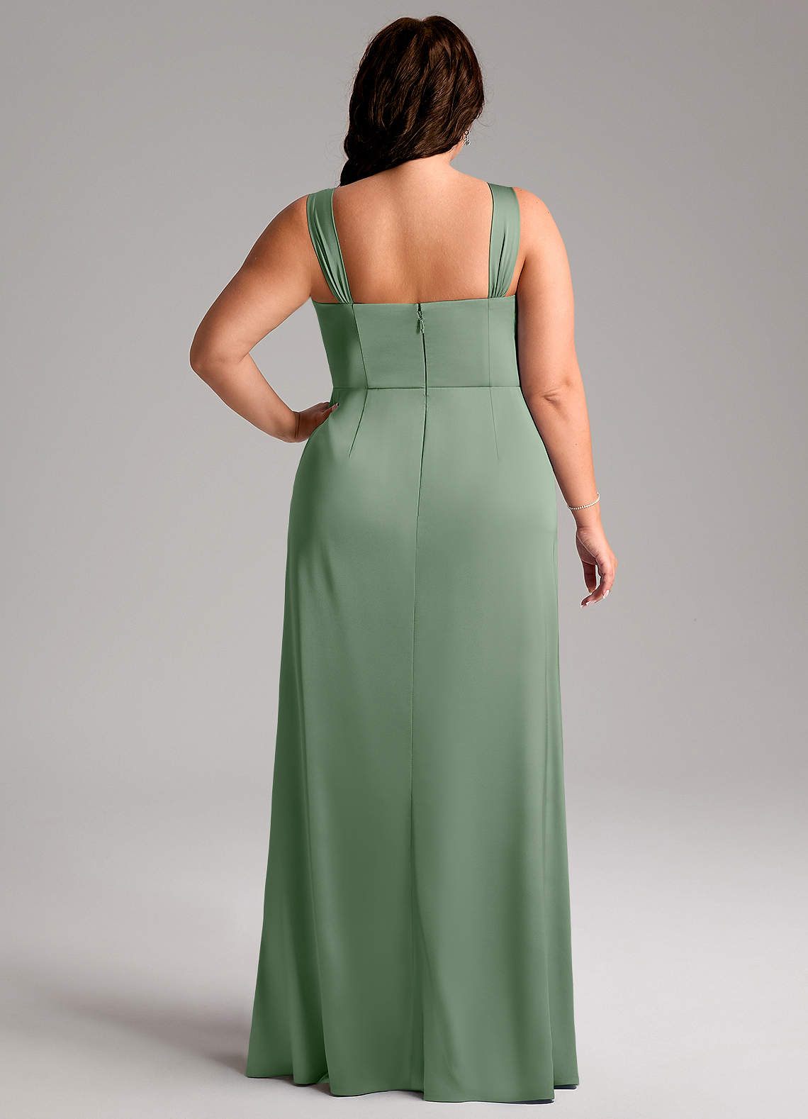 Azazie Denice Bridesmaid Dresses Matcha Sheath Pleated Stretch Satin Dress image10
