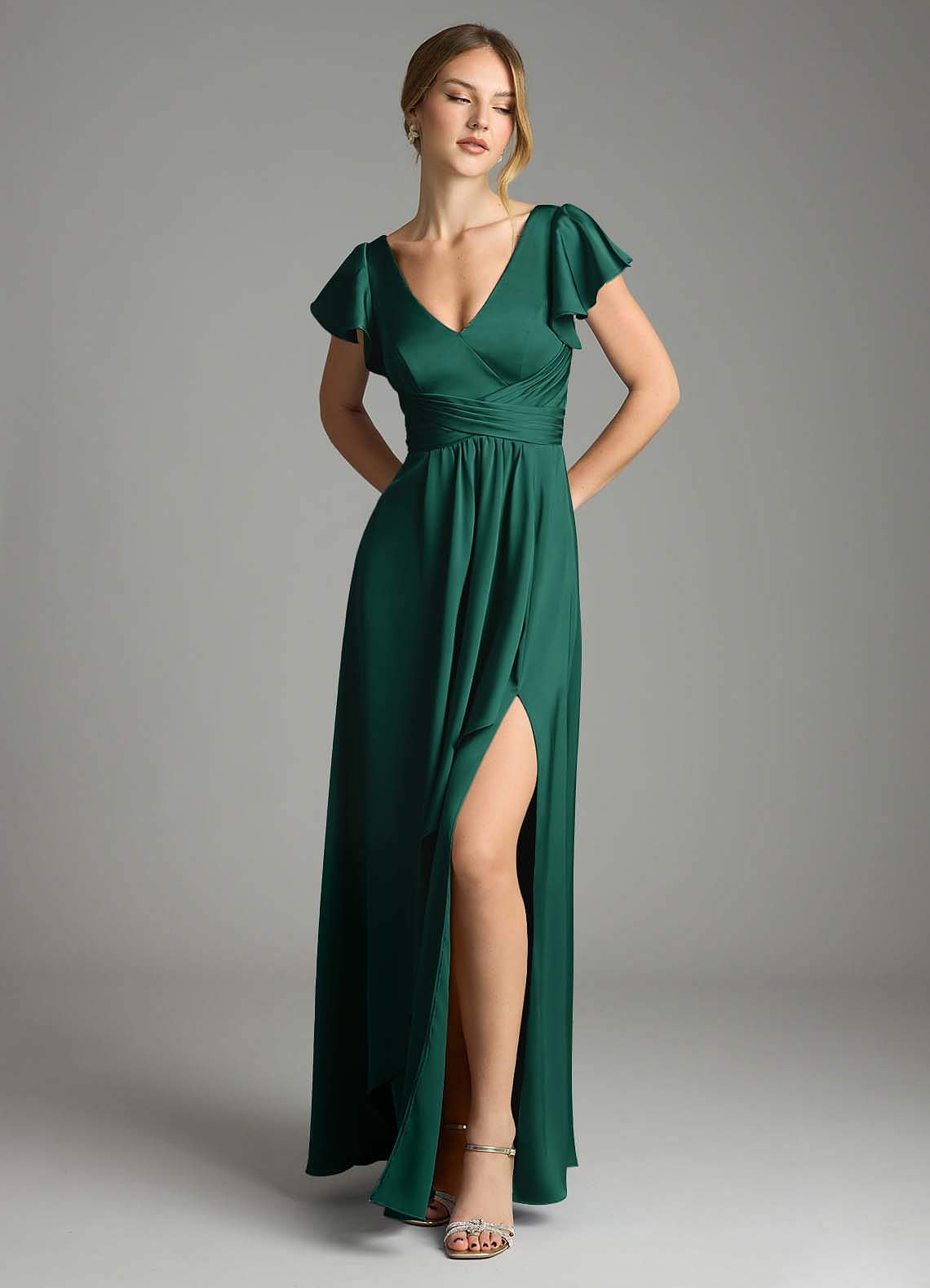 blue dress for baby girl Mismatched Multiway Elastic Satin Emerald Green Bridesmaid Dresses Pic Color / US4 main image 0