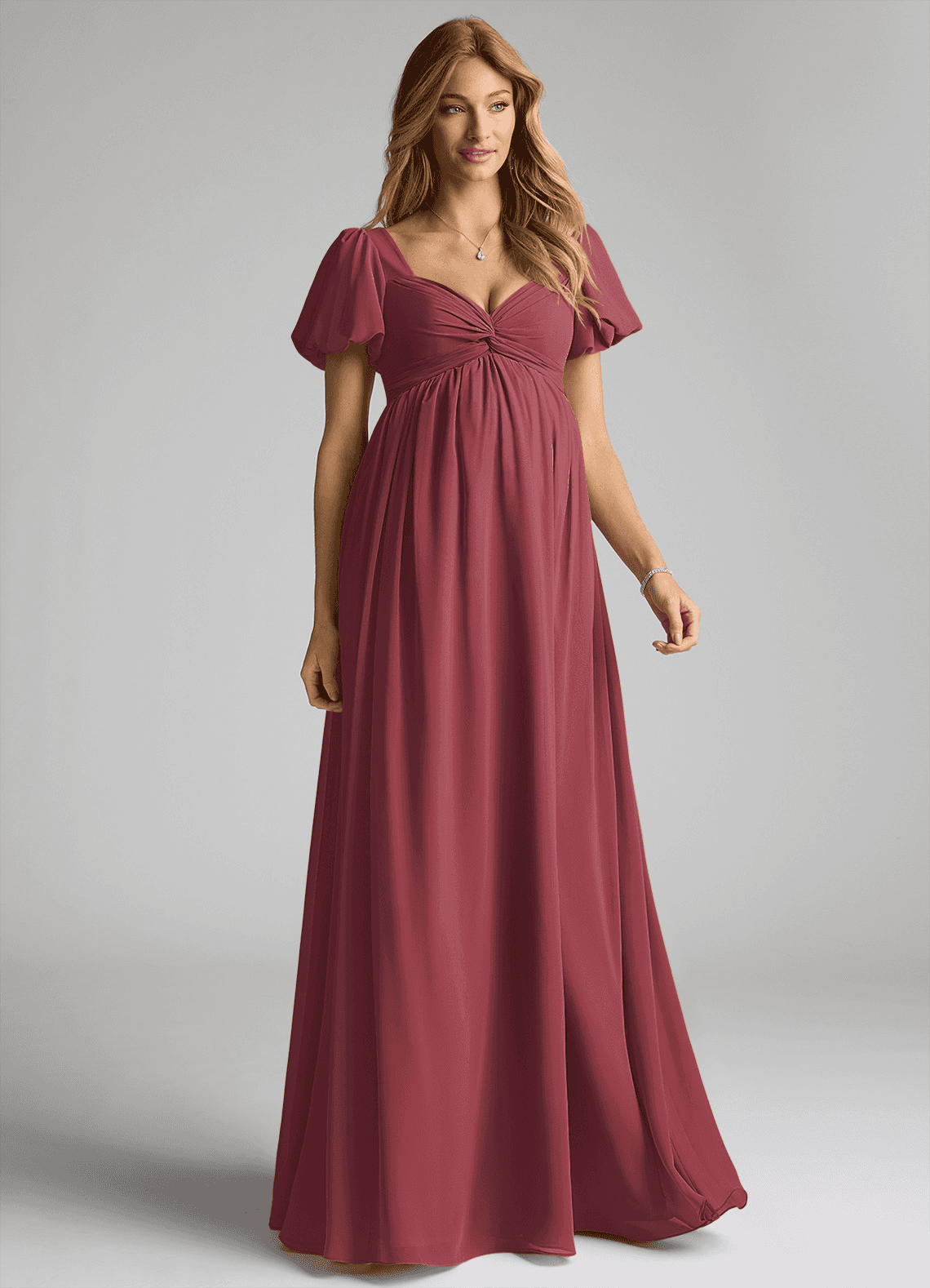Azazie Madisynn Maternity Bridesmaid Dresses Bow Chiffon Floor-Length Dress image1