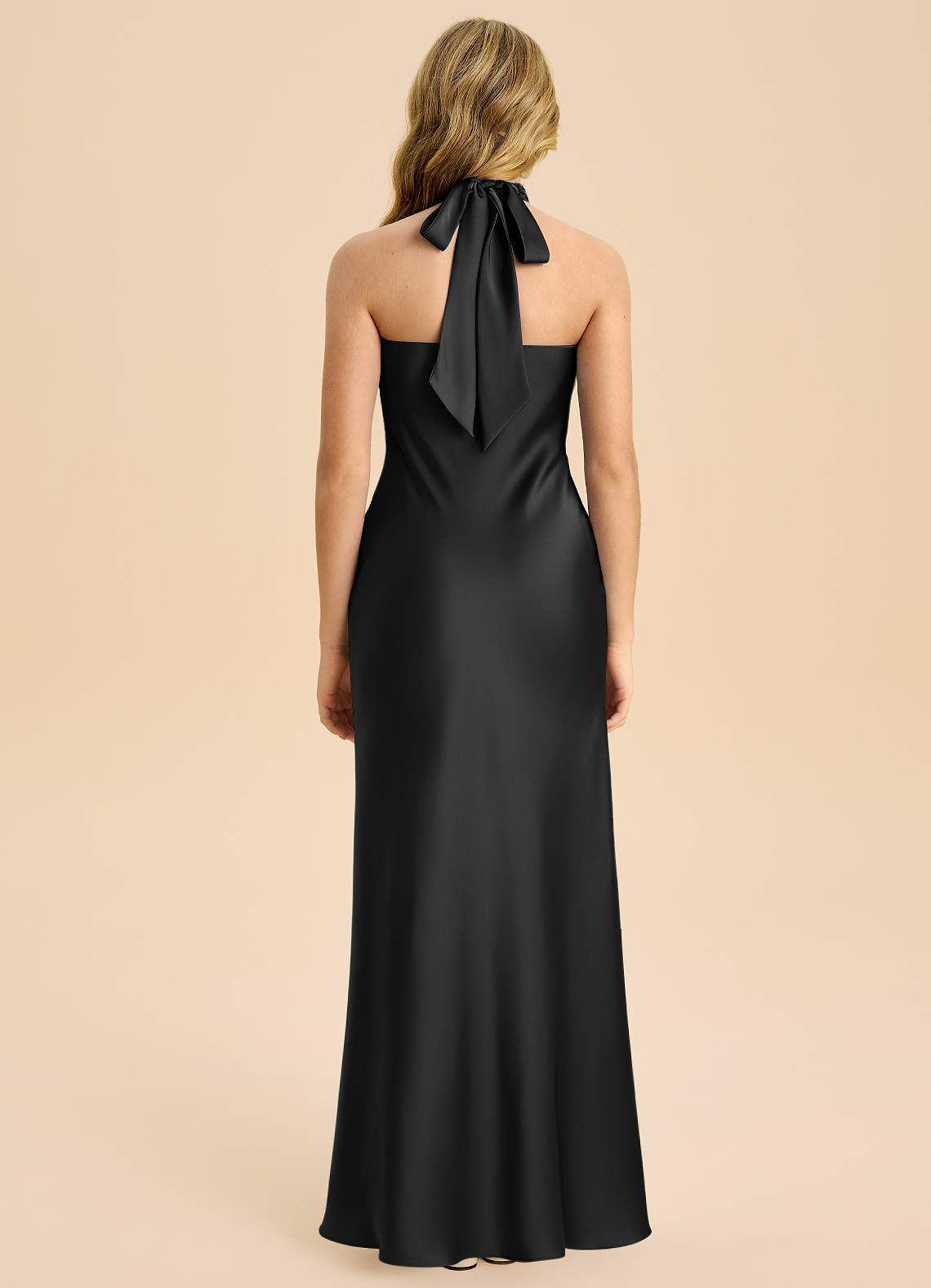 Azazie Chickie Junior Robe Fourreau en Satin extensible Plissée Noir image1