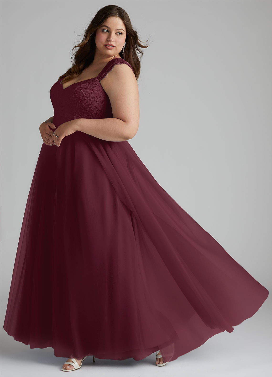 Azazie Luxi Bridesmaid Dresses Cabernet A-Line Pleated Tulle Dress image3