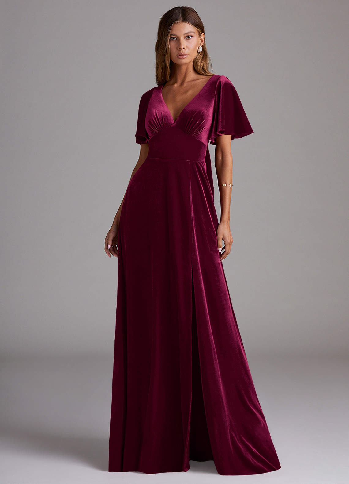 Azazie Kimber Bridesmaid Dresses Cabernet A-Line with Pockets Velvet Dress image3