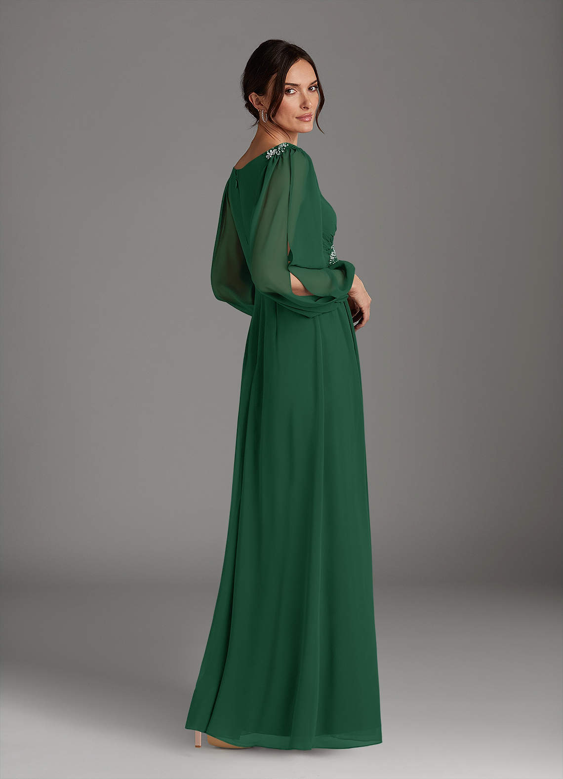 Azazie Gypsy Mother of the Bride Dresses Dark Green A-Line V-Neck Sequins Chiffon Dress image1