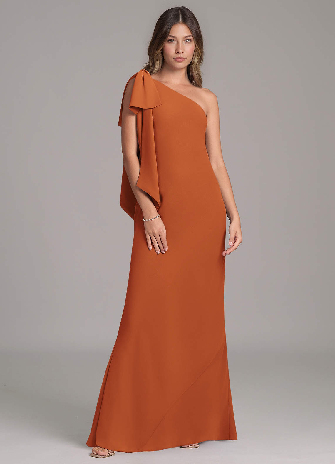 Azazie Capri Jurken voor bruidsmeisjes Jurk van Chiffon met A-Lijn One-Shoulder Kaneel image1