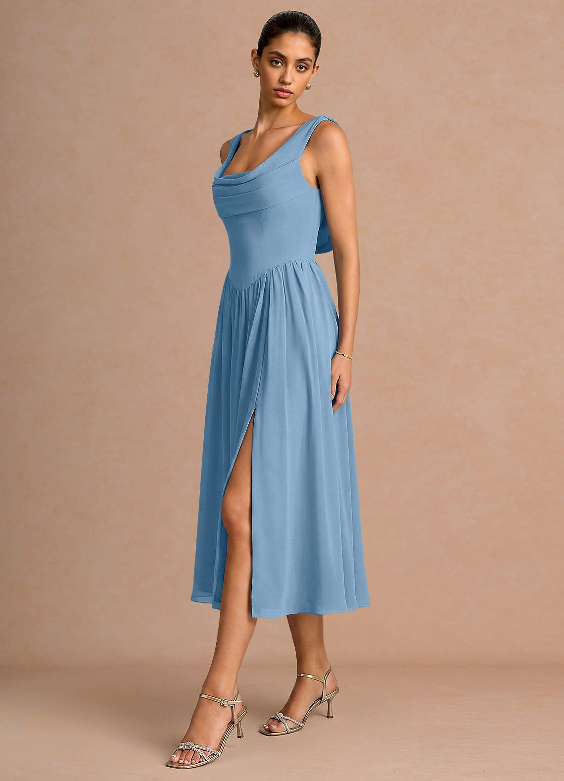 steel blue dress midi Steel Confidence Off-Shoulder Midi Dress