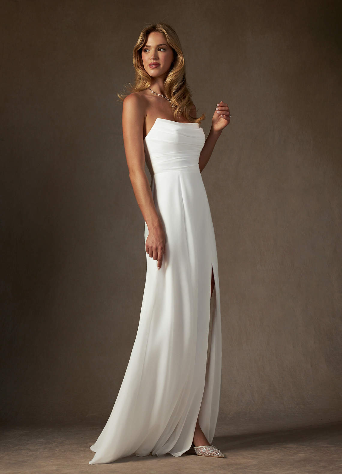 Azazie Camryn Wedding Dresses Diamond White A-Line Strapless Chiffon Dress image5