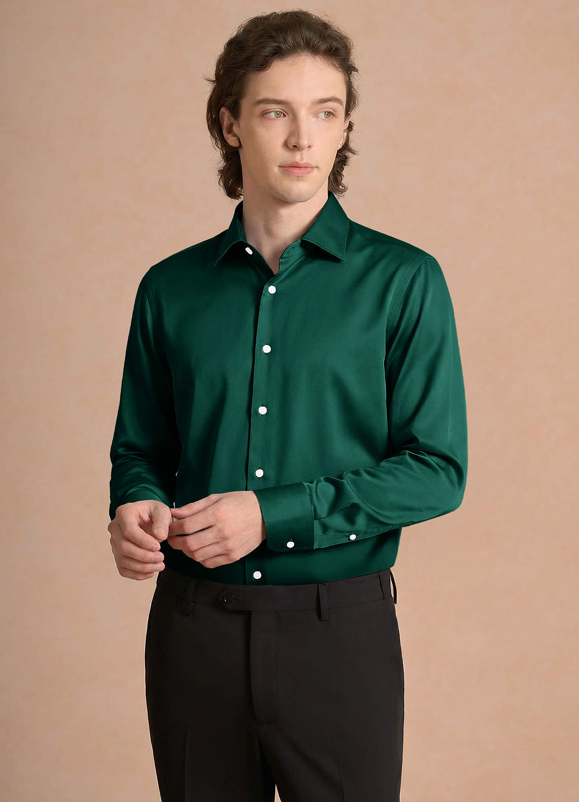Julian Emerald Stretch Satin Dress Shirt | Sleeve 32/33 Classic Dress Shirts  | Azazie