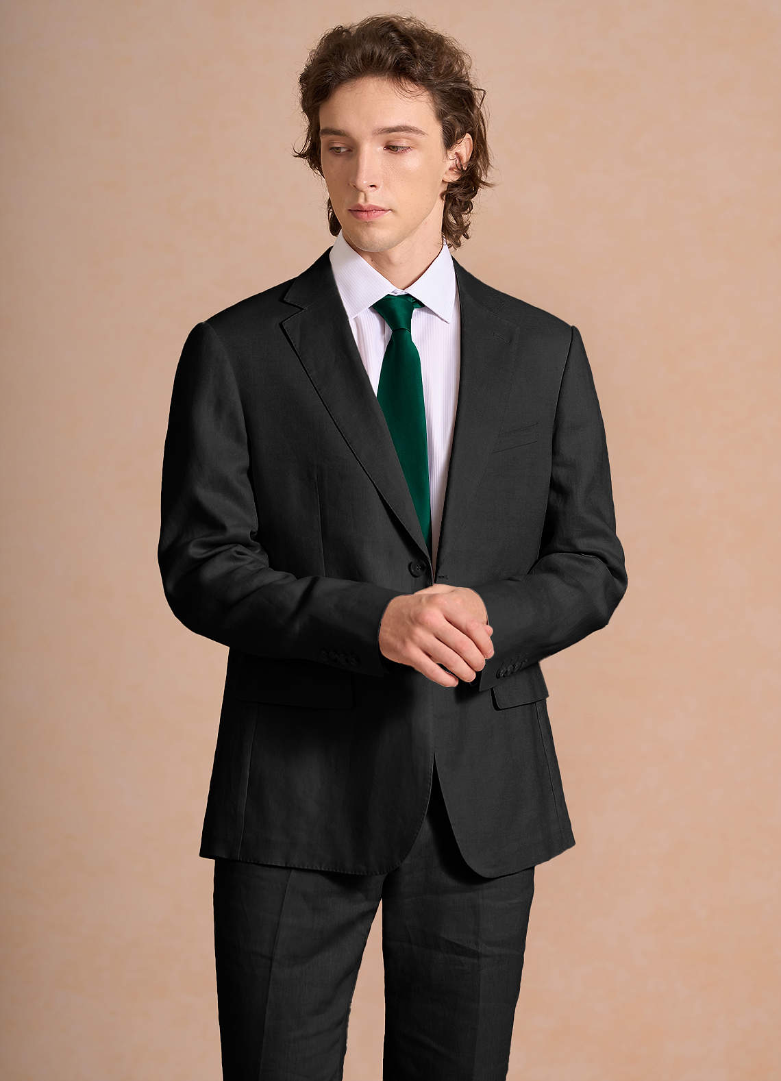 front Harrison Black 100% Linen Suit Jacket