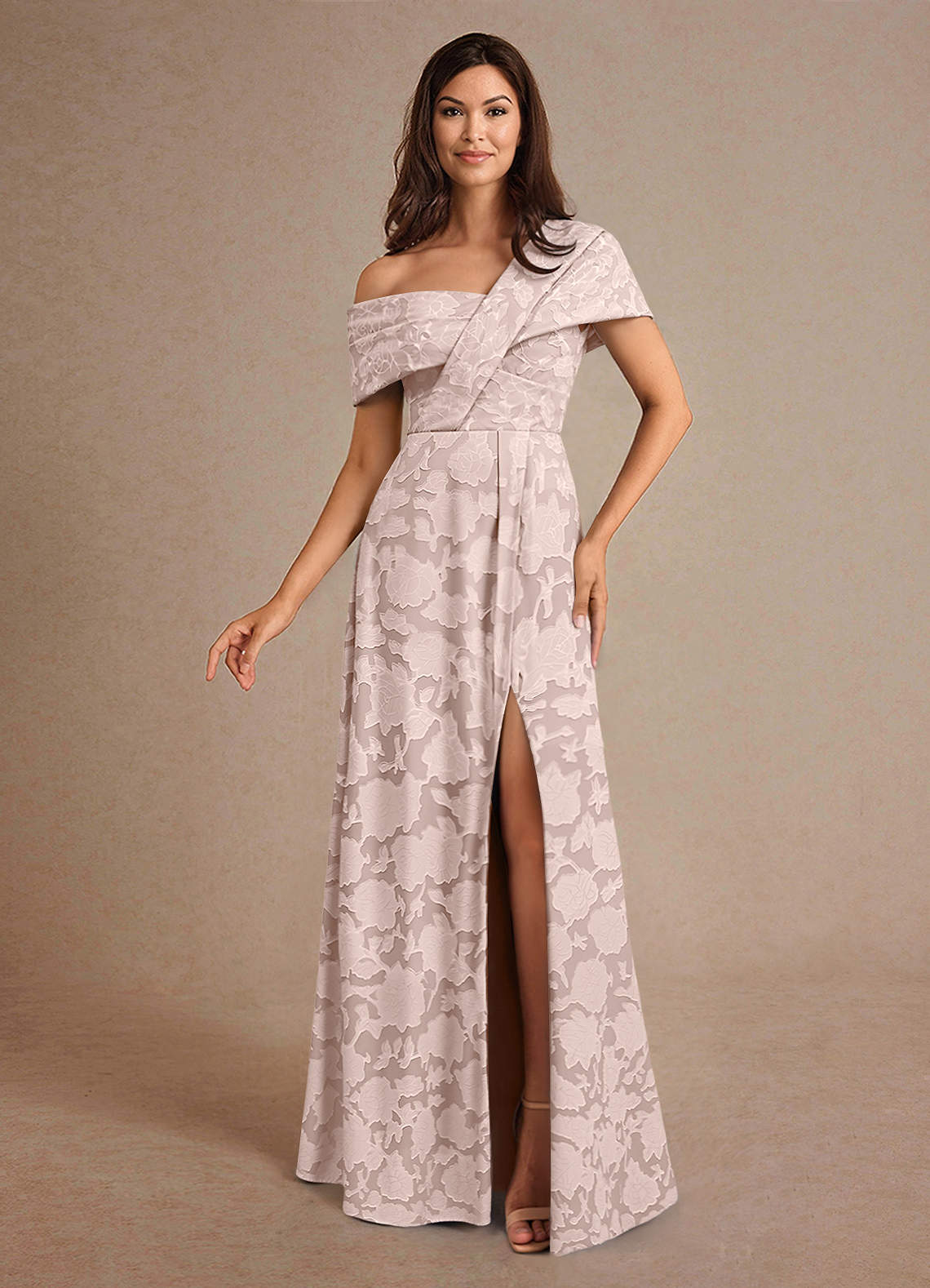 Azazie Milton vestidos de madre de la novia Vestido de Rosa Rubor de Devorado Floral de Corte En A con Plisado image1