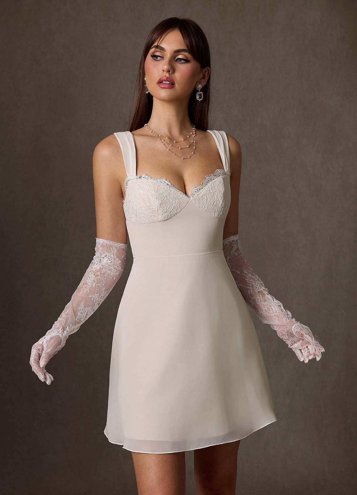 Azazie Scarlette Diamond White Champagne A-Line Sweetheart lace Chiffon  Dress | Azazie