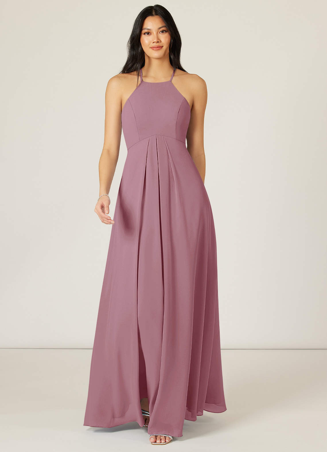 Azazie Sarah Bridesmaid Dresses Vintage Mauve Empire Pleated Chiffon Dress image1
