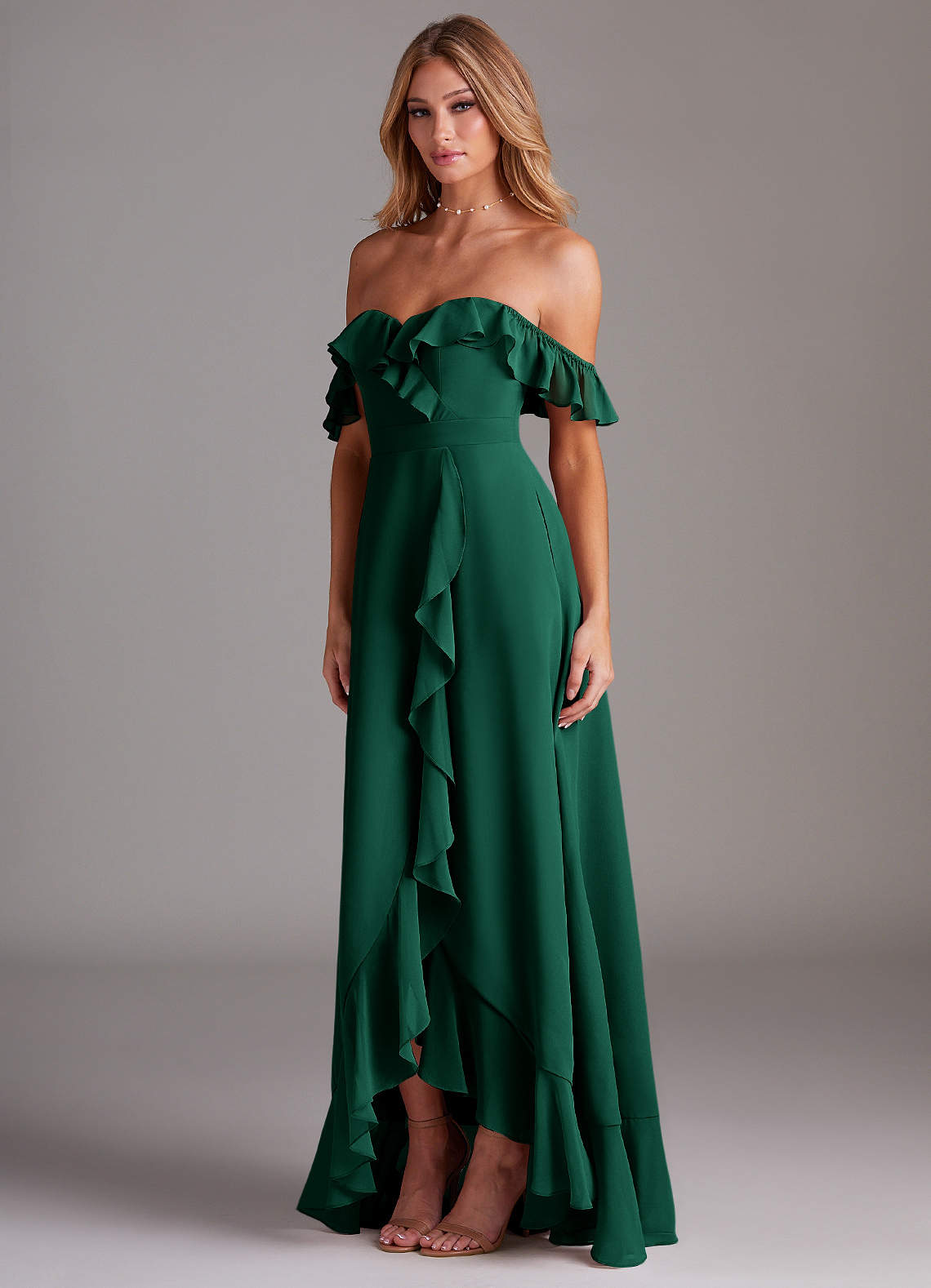 Azazie Lyra Bridesmaid Dresses Emerald A-Line Chiffon Convertible Dress image4