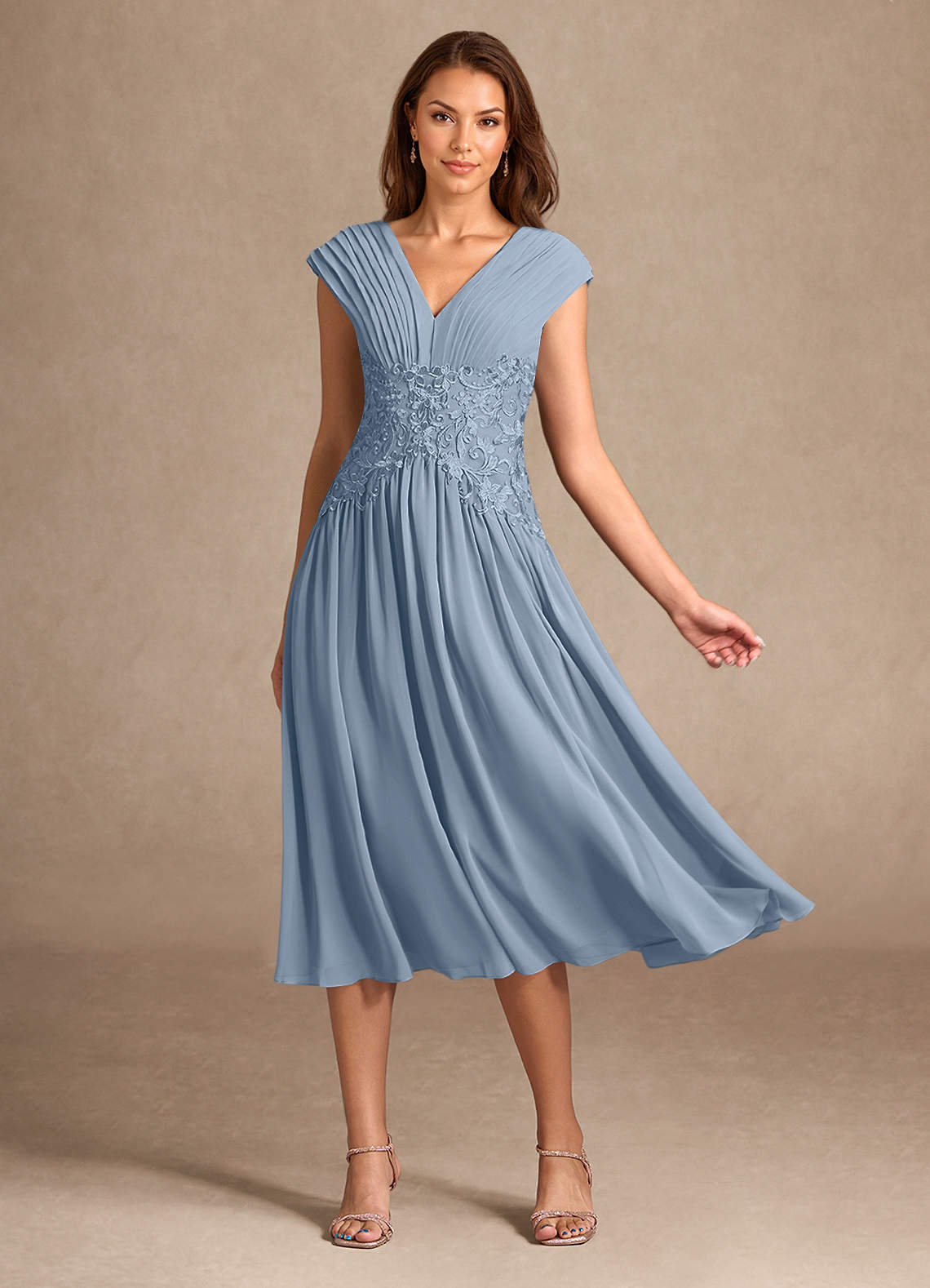 Azazie Hudson Mother of the Bride Dresses Dusty Blue A-Line Lace Dress image1
