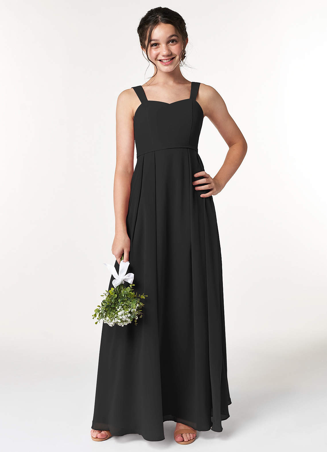 Azazie Simoan Junior Black A-Line Sweetheart Neckline Chiffon Dress image1