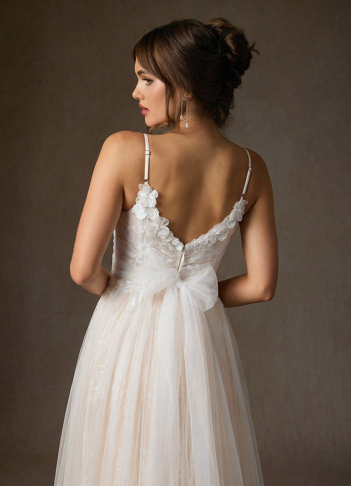 Azazie Zenia Abiti da Sposa Abito A-Line in Tulle Bianco Diamante Champagne image5