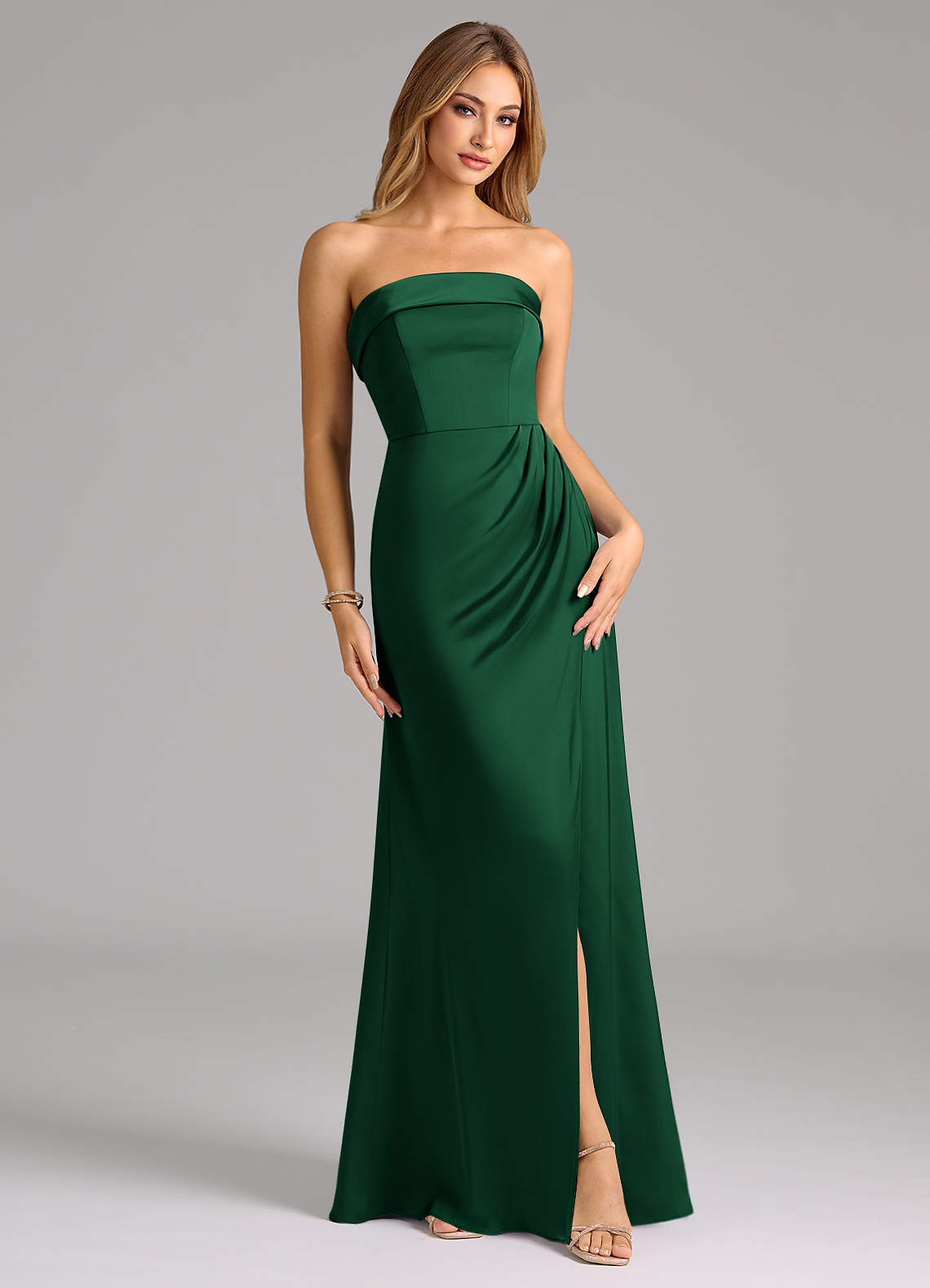 Azazie Aretha Bridesmaid Dresses Dark Green A-Line Strapless Stretch Satin Convertible Dress image1