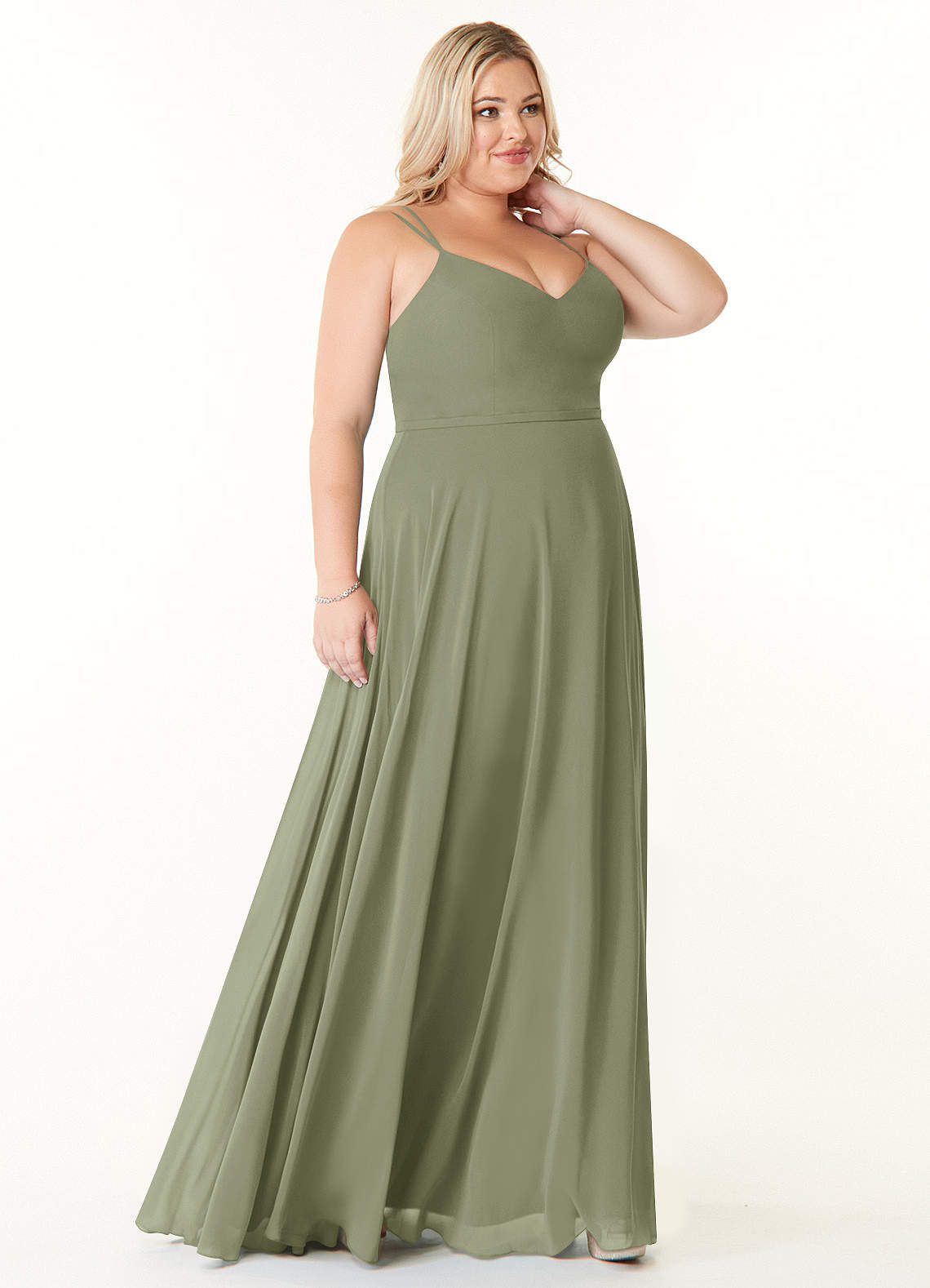 Azazie A-Line V-Neck Floor-Length Chiffon Bridesmaid Dresses - Pistachio