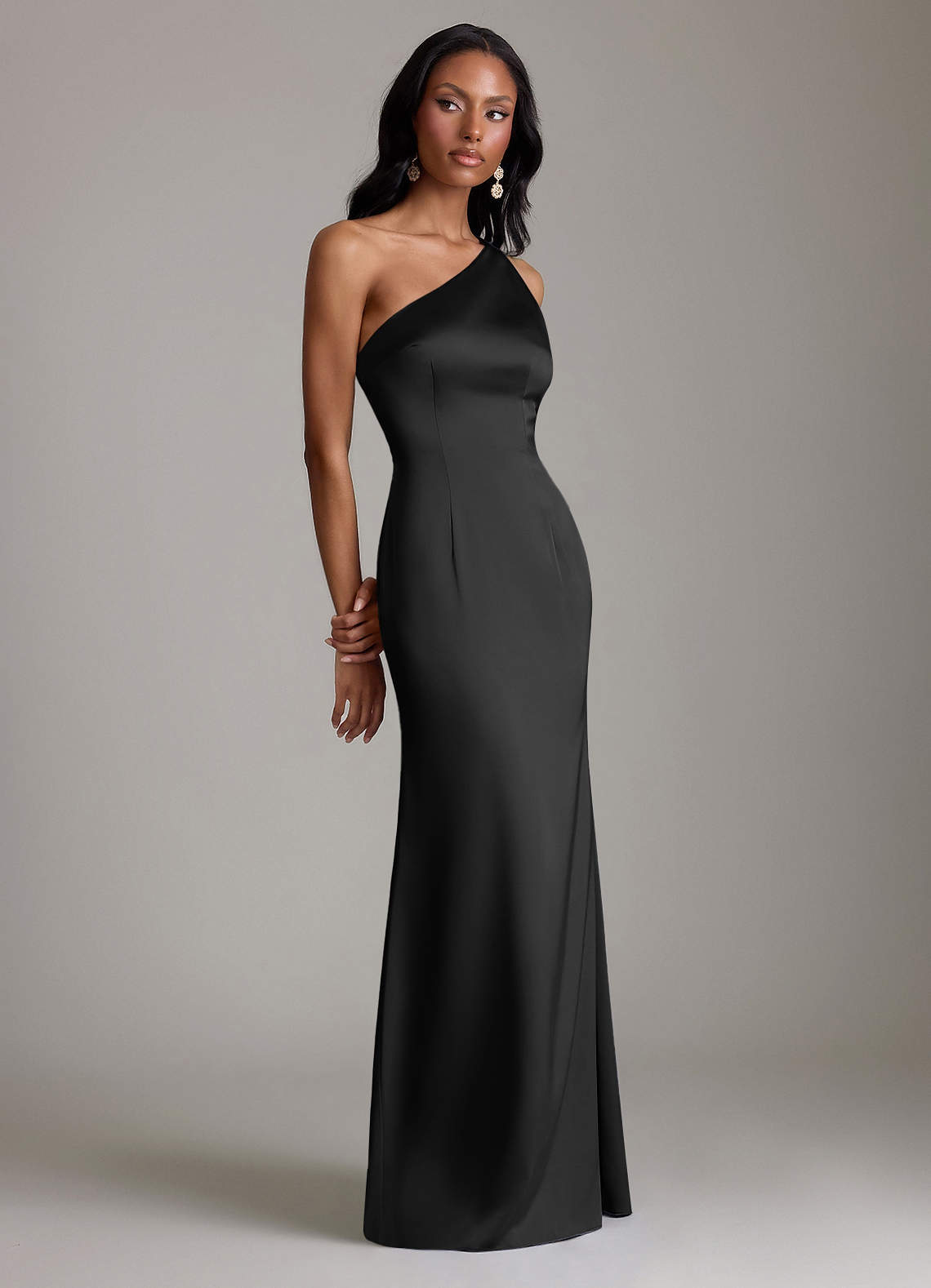 Azazie Voni Ready to Ship Black Stretch Satin Bridesmaid Dresses | Azazie