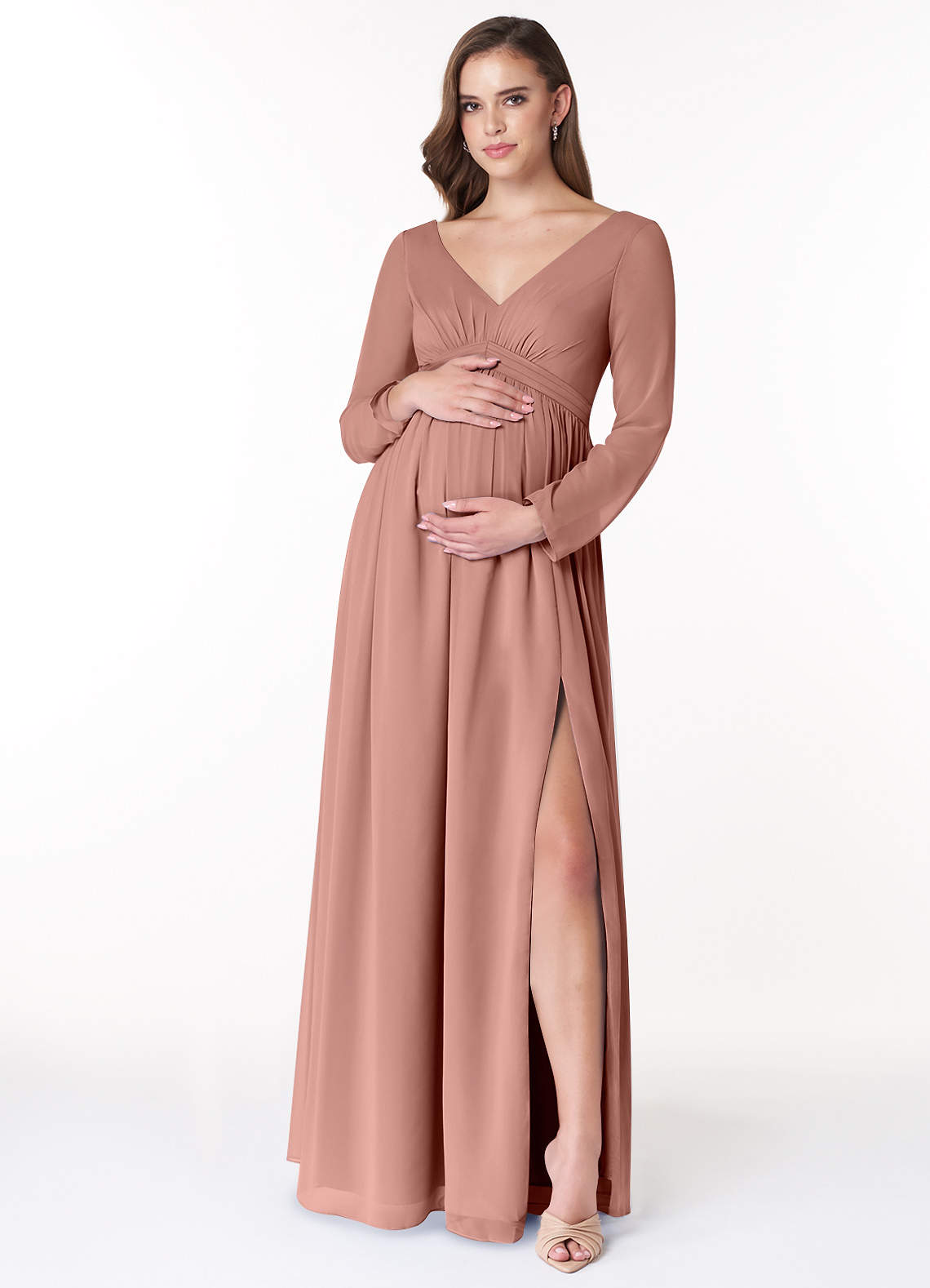 Azazie Teton vestidos de dama de honor de maternidad Vestido de Corte En A Manga larga Hasta el suelo Gasa image1