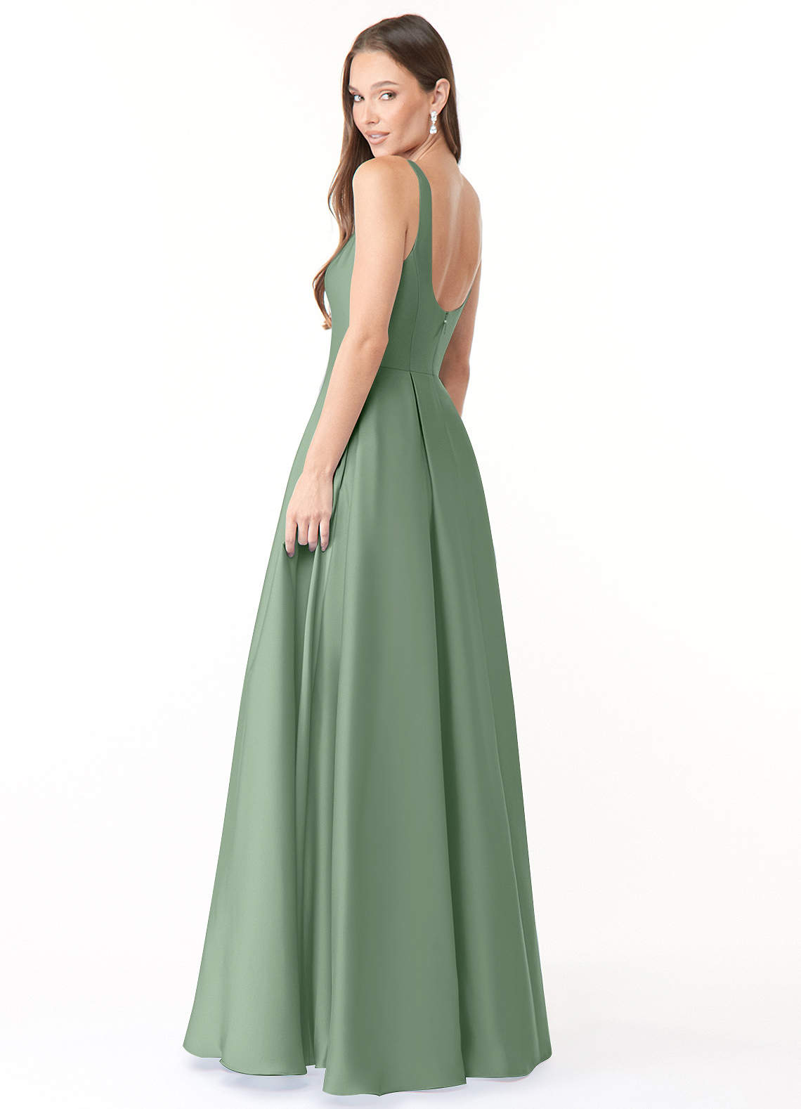 Azazie Neve Essayer des robes à la maison Robe Princesse en Satin extensible avec poches Matcha image3