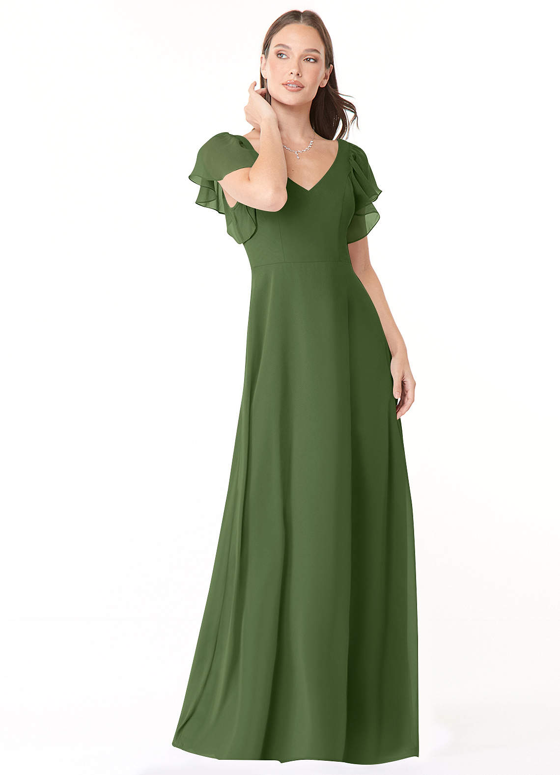 Azazie Syenna Bridesmaid Dresses Olive A-Line Ruched Chiffon Dress image1