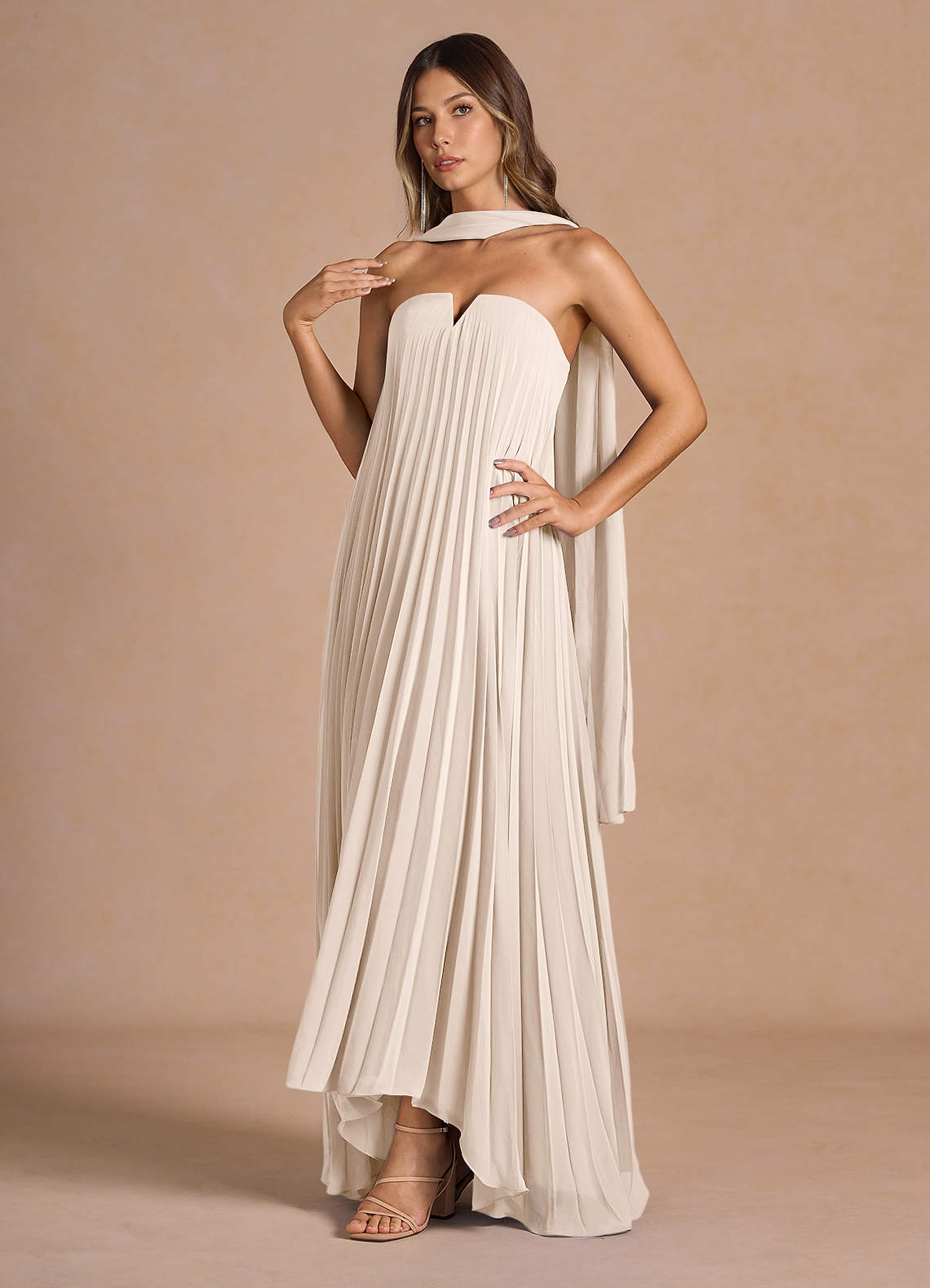 Nahla Cream Allover Pleated Maxi Dress Azazie AU