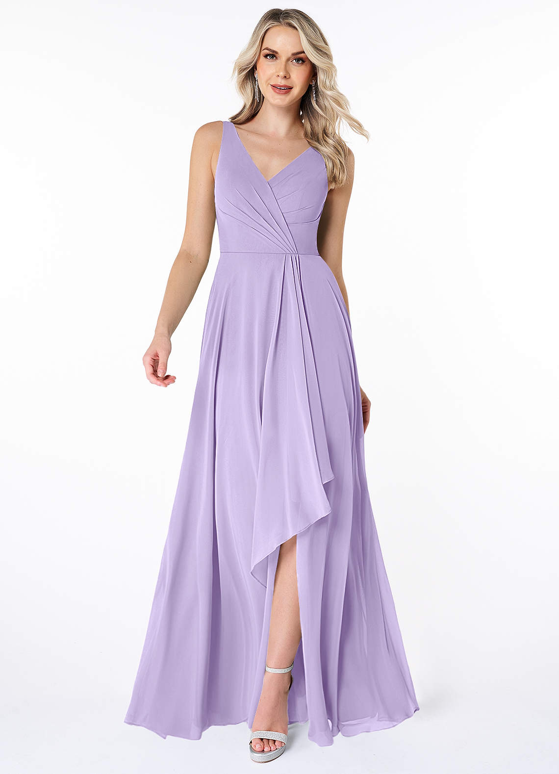 Azazie Calvi Bridesmaid Dresses Lilac A-Line Ruched Chiffon Dress image1
