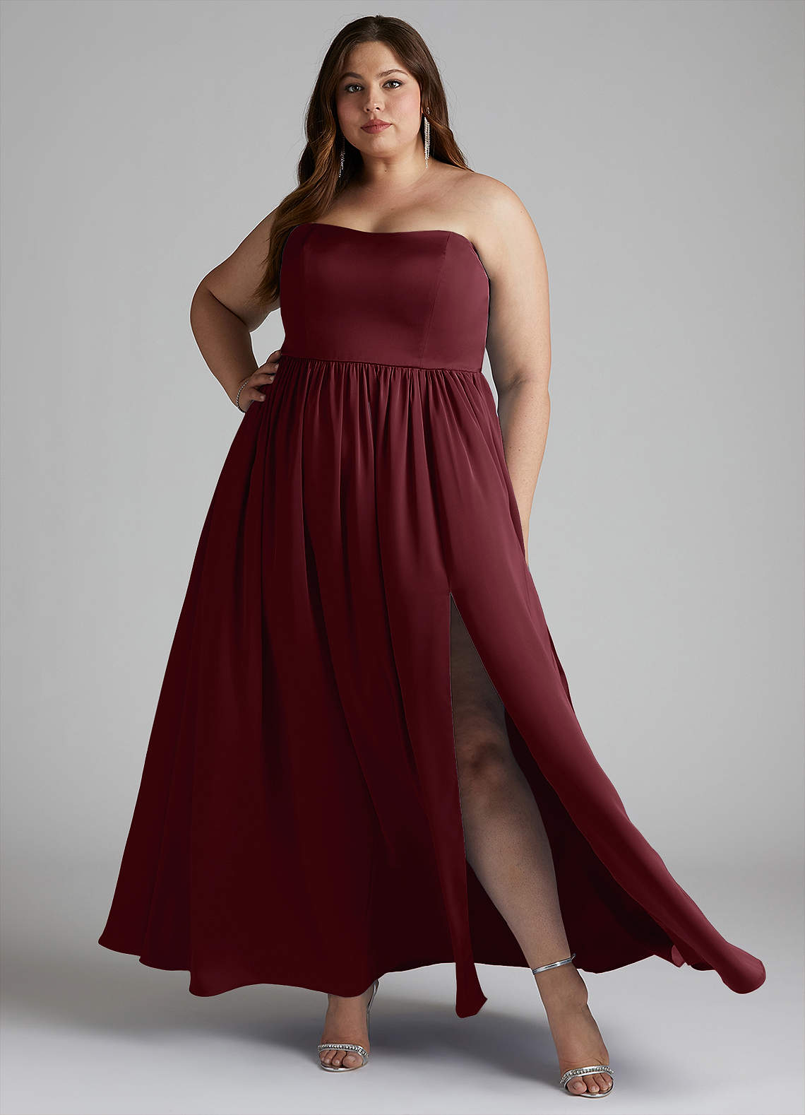Azazie Morana Bridesmaid Dresses Cabernet A-Line Off the Shoulder Stretch Satin Convertible Dress image1