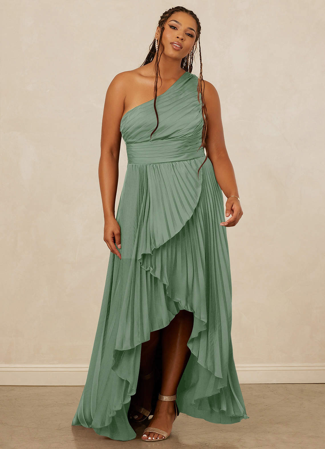 Christian Siriano Bridal for Azazie 1008 Bridesmaid Dresses Matcha A-Line One Shoulder Stretch Satin Dress image1